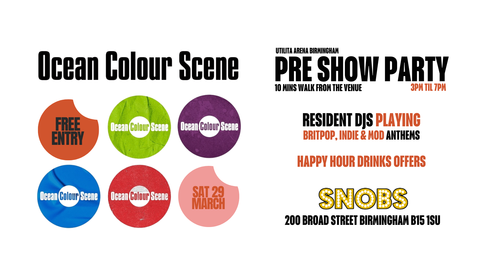 Ocean Colour Scene Birmingham Pre Show Party – FREE ENTRY! 29/03