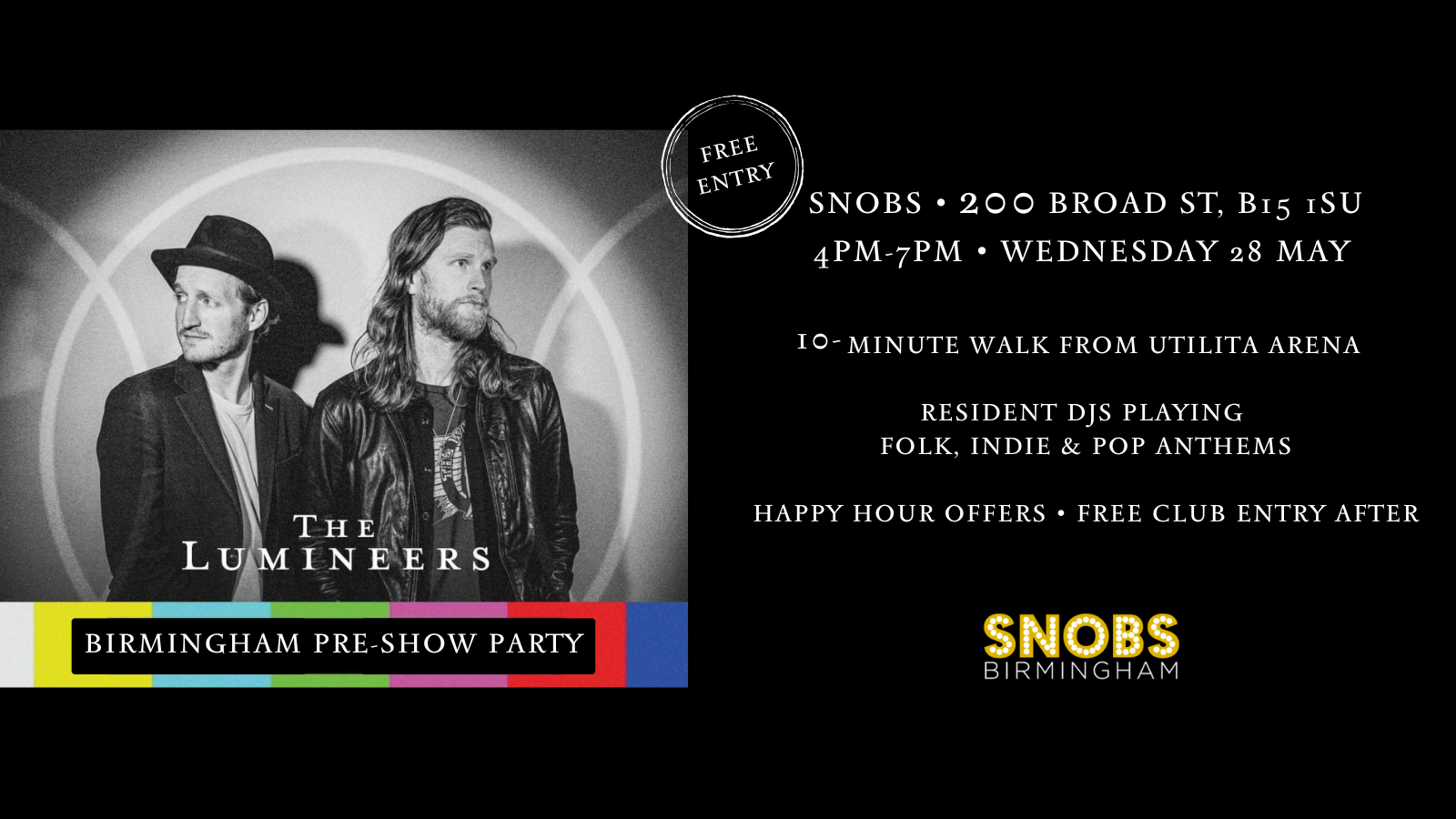 The Lumineers Birmingham Pre Show Party [TOMORROW] – FREE ENTRY! 28/05