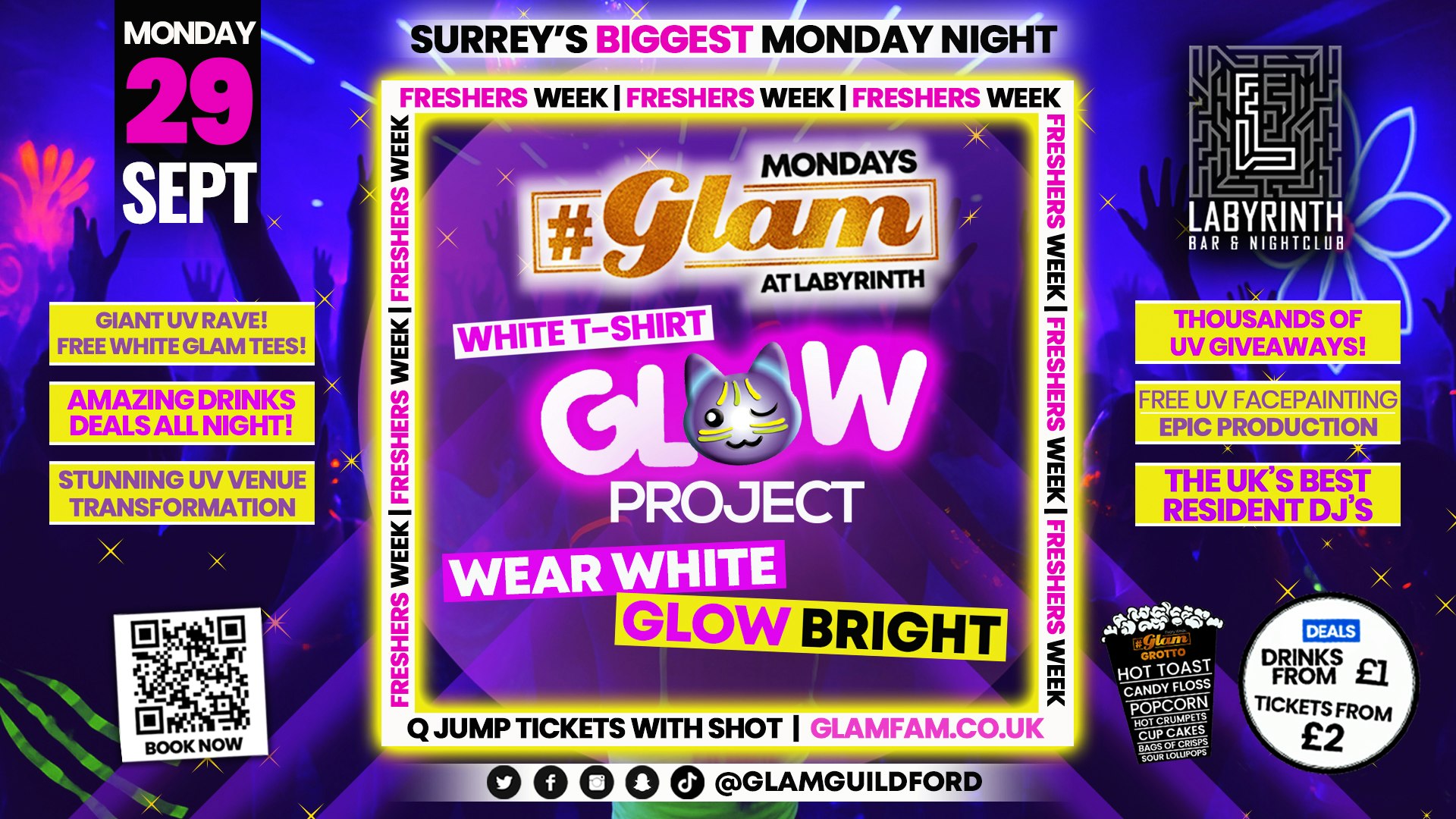 Glam 😎☀️ FRESHERS UV RAVE!!  🌟💫 | Surrey’s Biggest Monday Night! 🤩