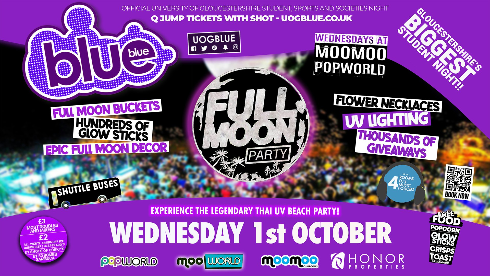 Blue & Blue Wednesdays | 🌕 FULL MOON UV PARTY 🌕 Gloucestershire’s Biggest Student Night 💙