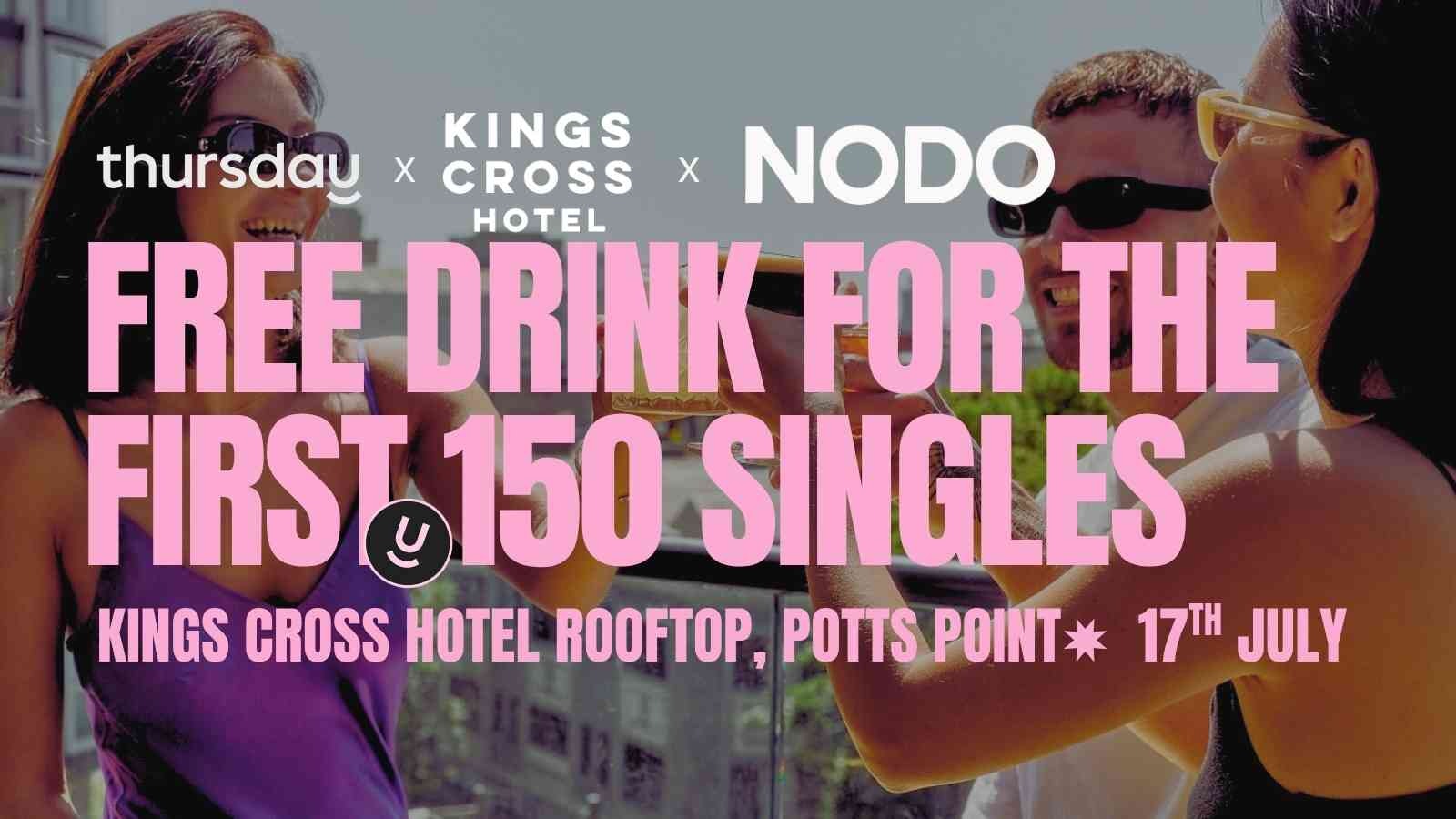 Thursday | Kings Cross Hotel Rooftop – Free Drink from Nodo (ages 20-40) | Pott’s Point