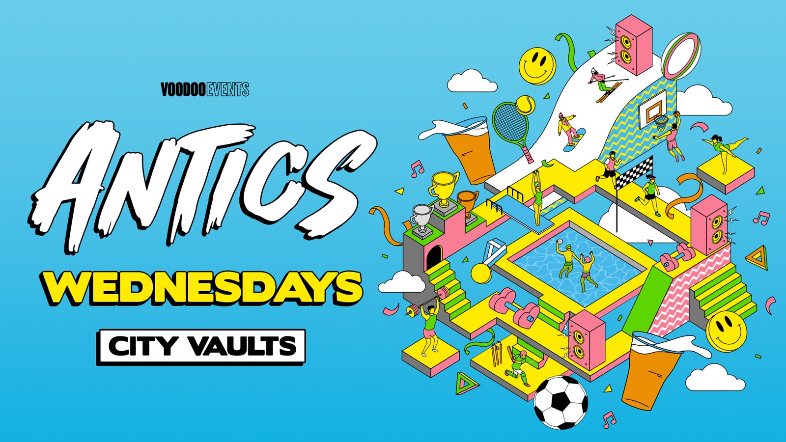 Antics! Sports Night Launch Party –  Wednesdays at City Vaults! ⚽️🏂