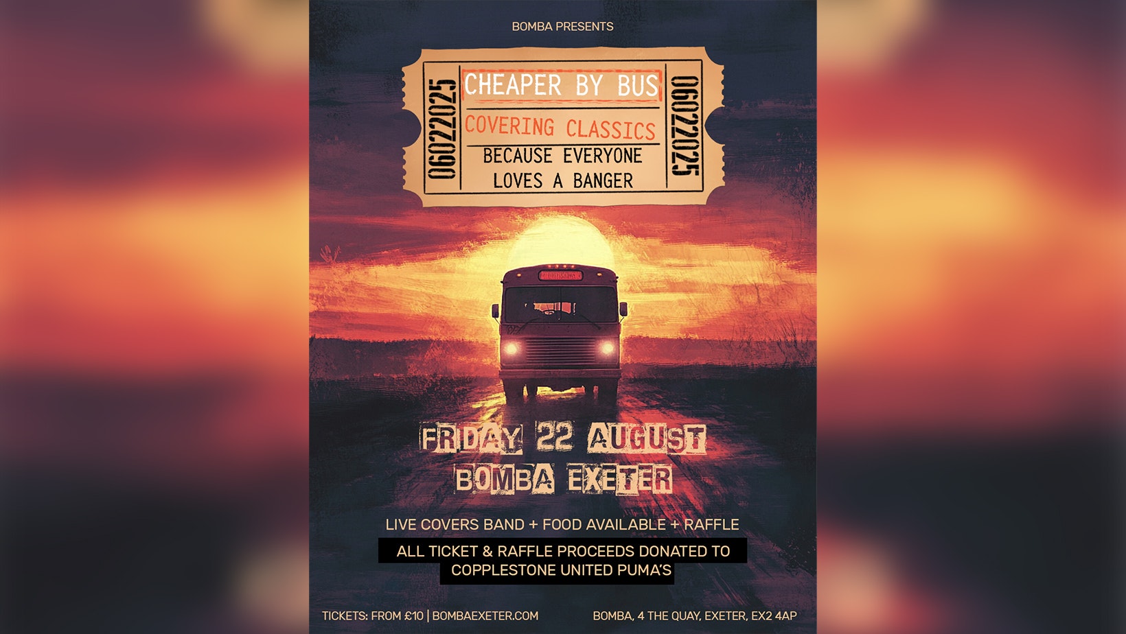 Live Classic Covers Band: Cheaper By Bus – 22.08.25 – Bomba Exeter