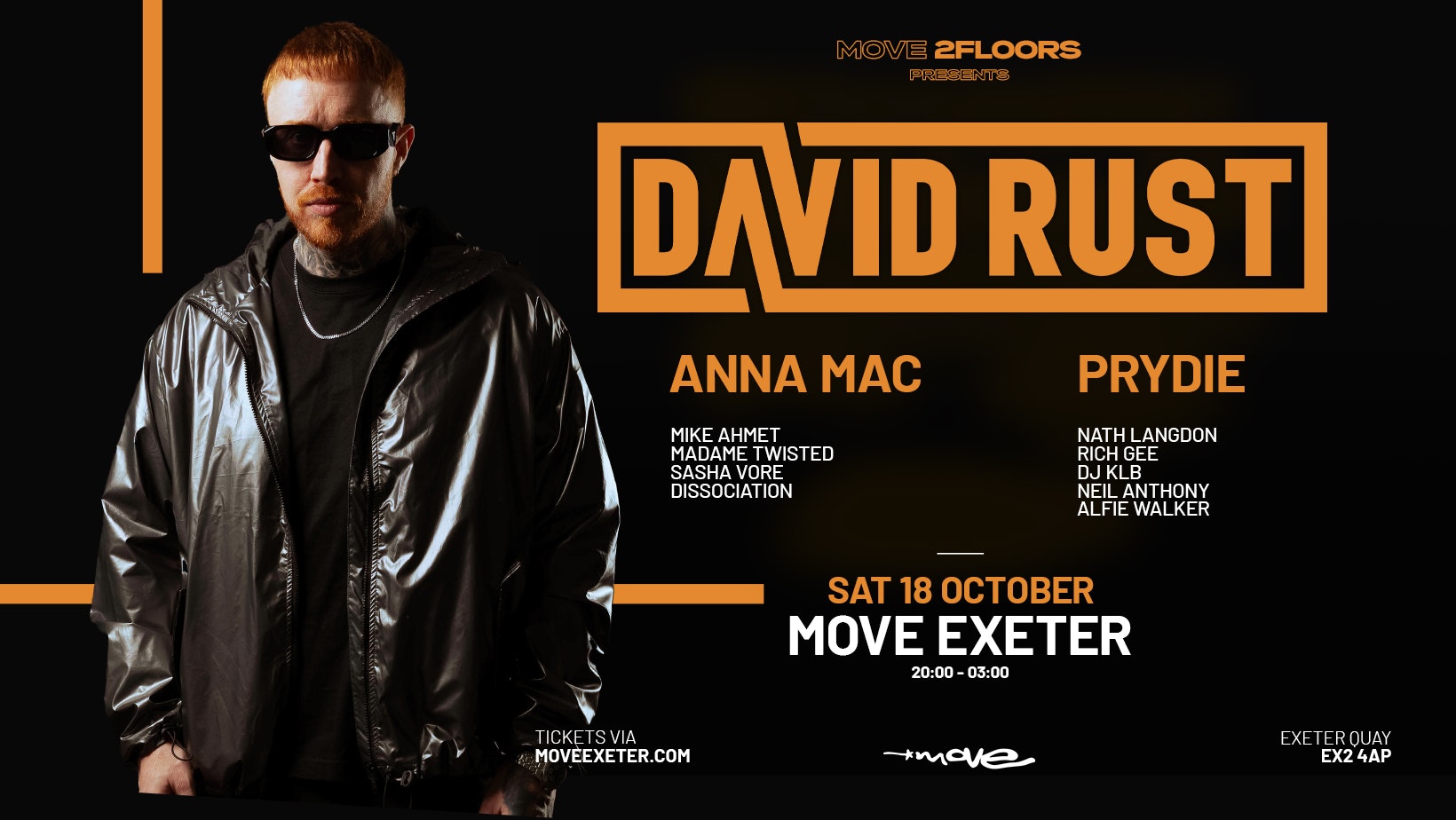 David Rust + Anna Mac + Prydie – Move 2 Floors –  Exeter – 18.10.25