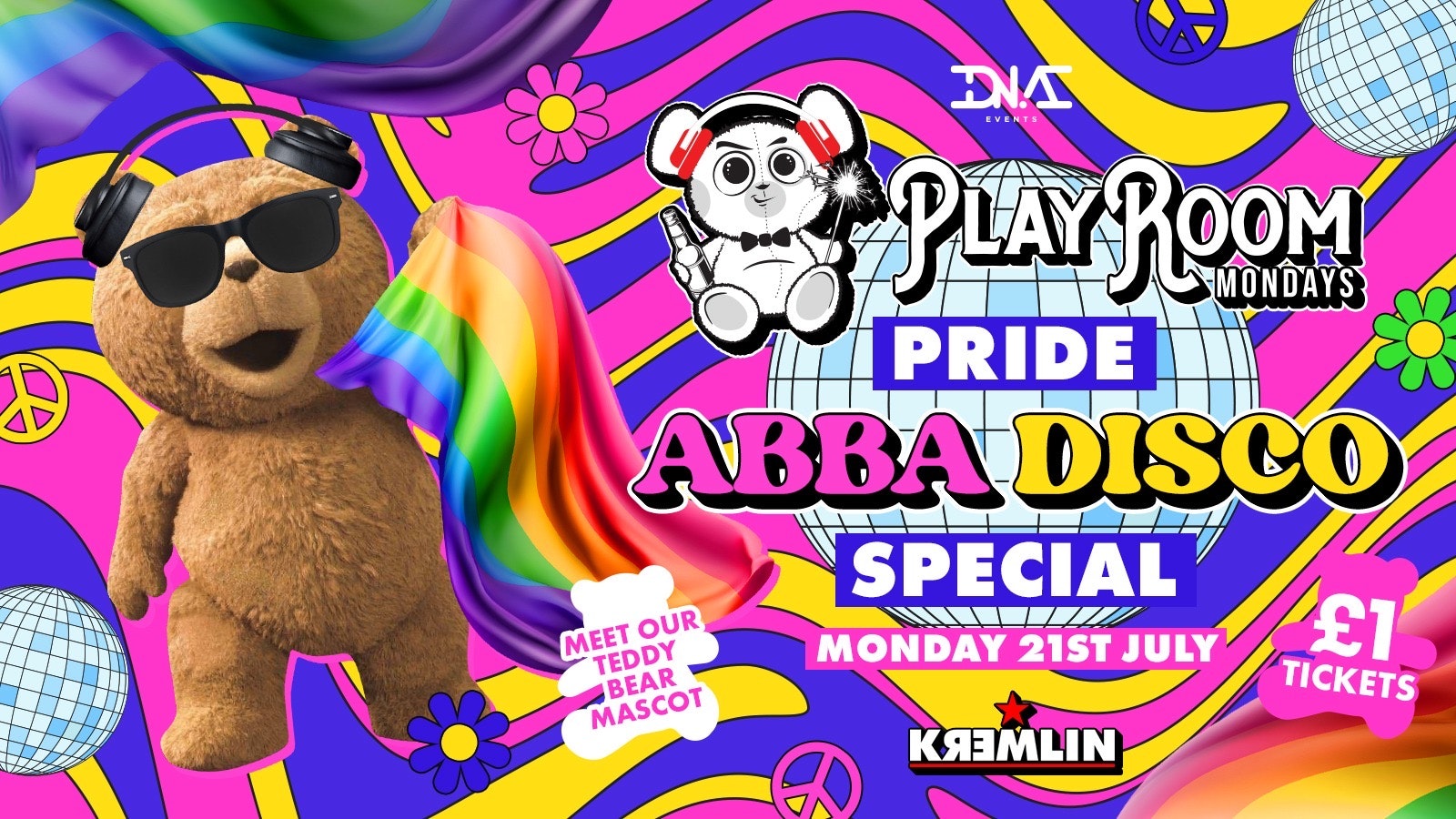 Playroom Mondays ABBA Disco Pride Special at Kremlin 🏳️‍🌈 £1 Entry & £3.50 Drinks 🐻