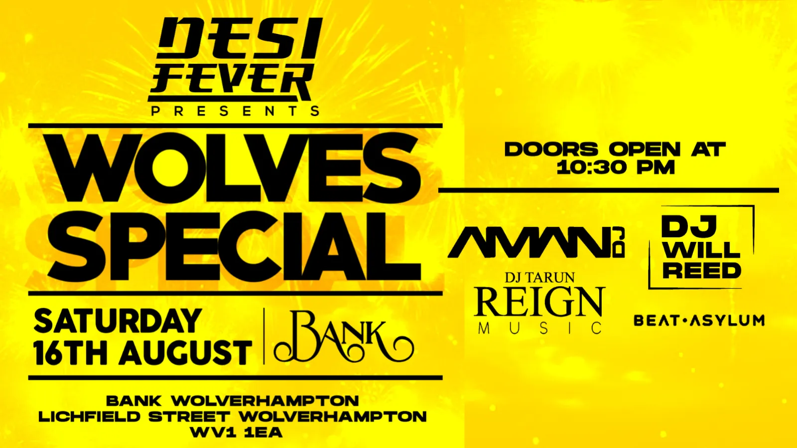 DESI FEVER WOLVES SPECIAL at The Bank Wolverhampton, Wolverhampton on ...