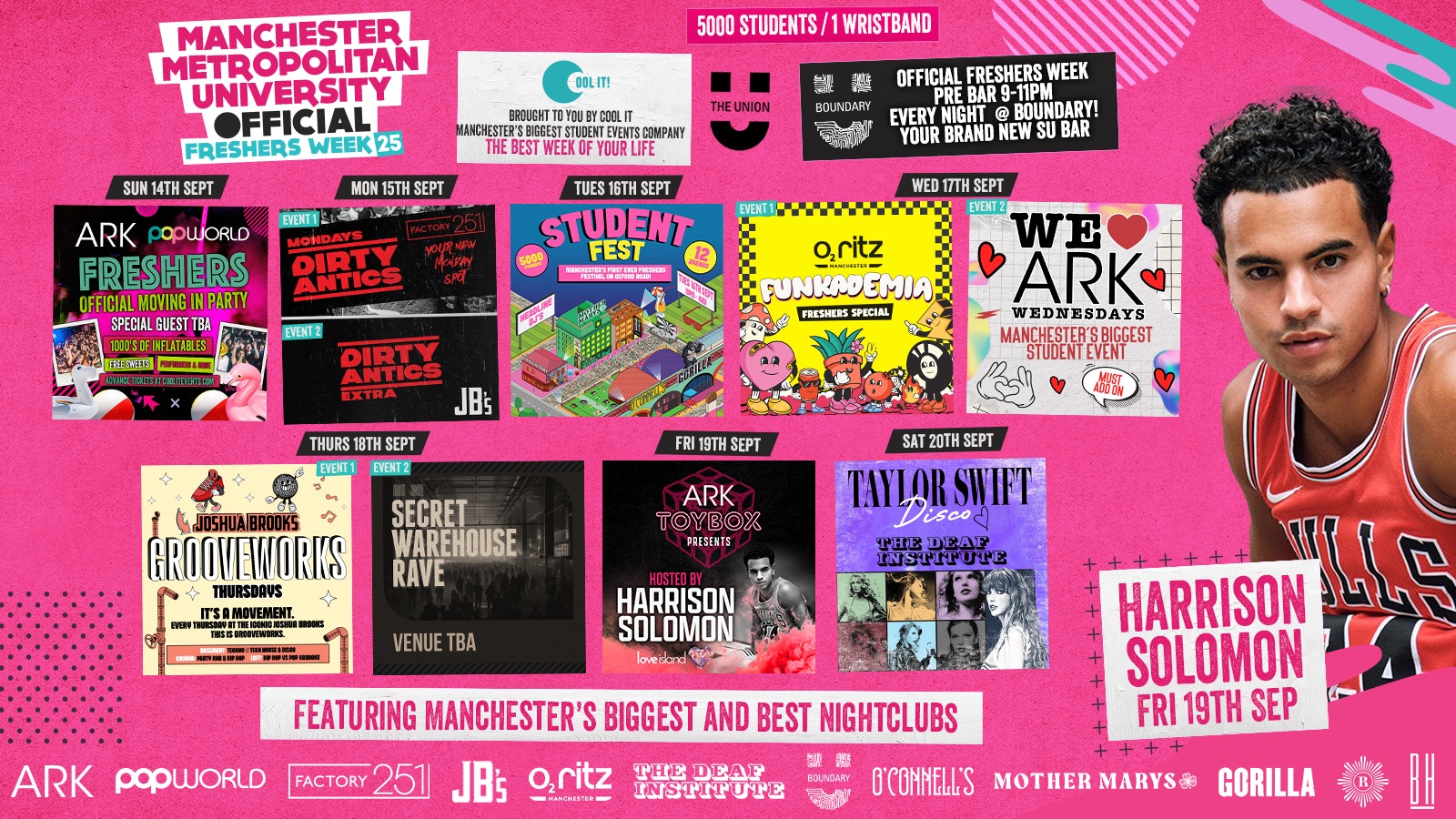 MANCHESTER MET – MMU – OFFICIAL All Access Freshers Wristband 2025 hosted by HARRISON aka Yung Bull – LOVE ISLAND 🌴 🎟️‼️ 81% SOLD OUT ‼️