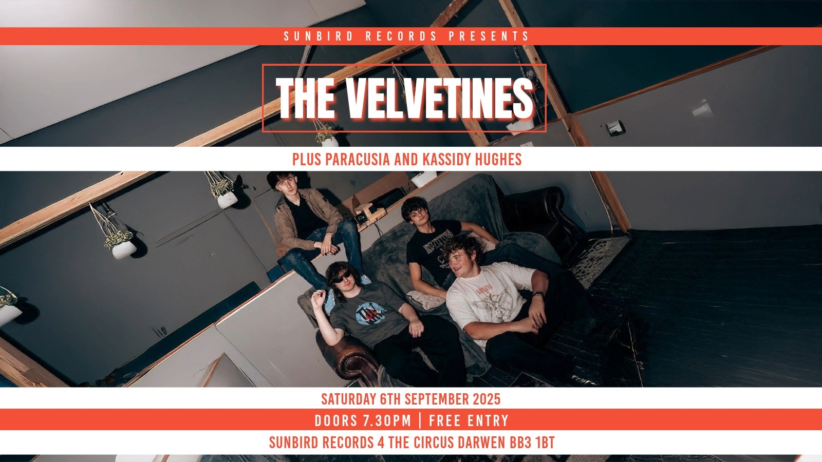 The Velvetines + Paracusia + Kassidy Hughes – Saturday 6th September 2025 | Sunbird Records, Darwen
