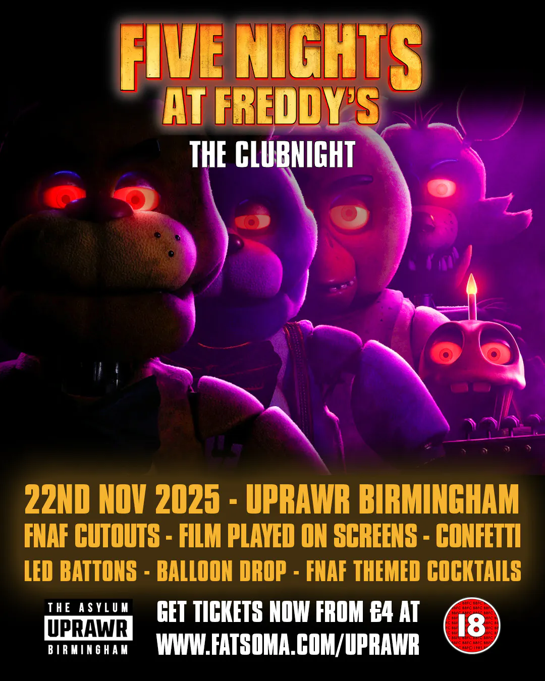 UPRAWR: Five Nights at Freddy’s Clubnight! Final 10 online tickets now ...