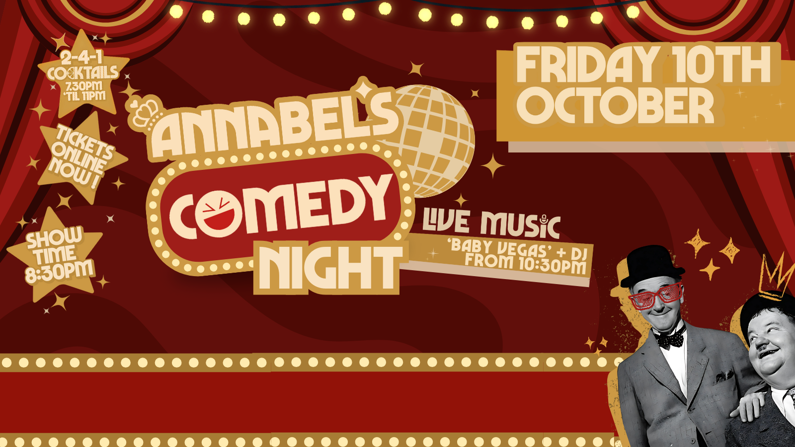 Live Music:COMEDY NIGHT + Live Music: Baby Vegas // Annabel’s Cabaret & Discotheque
