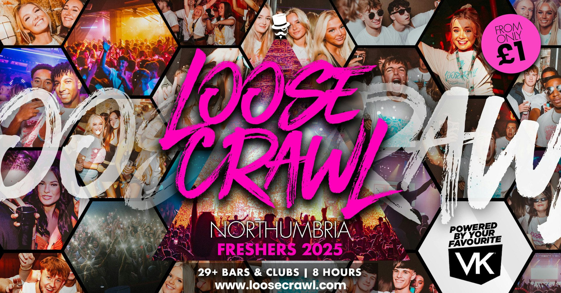 🏃🏽‍♀️‍➡️ THE OFFICIAL VK : LOOSECRAWL FRESHERS 2025 🏃‍♂️ NORTHUMBRIA FRESHERS ONLY // UK’S BIGGEST STUDENT BAR CRAWL FOR 9 YEARS — 29 BARS & CLUBS OVER 8 HOURS 🚨 89% SOLD OUT! 🚨