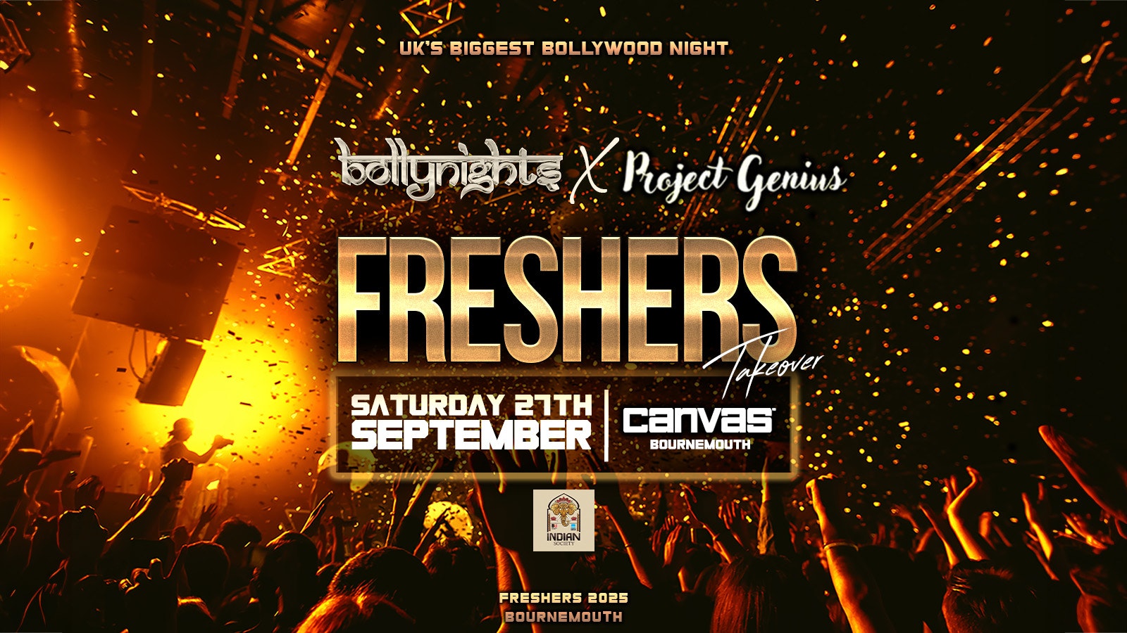 Bournemouth Bollynights X Project Genius – Freshers Takeover | Saturday 27th September | Canvas