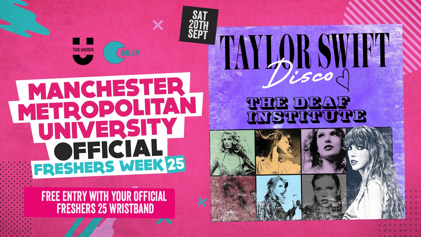 MANCHESTER MET – MMU – OFFICIAL All Access Freshers Wristband 2025 🎟️ DAY 7 – EVENT 7 – THE ICONIC TAYLOR SWIFT NIGHT 🪅🎶🪩