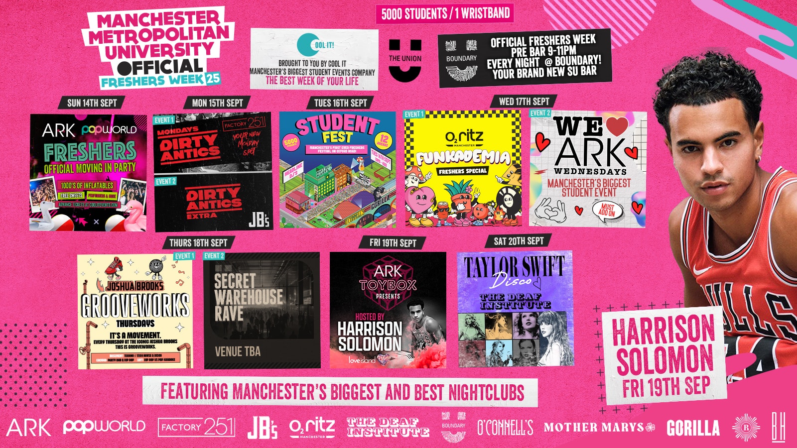 MANCHESTER MET – MMU – OFFICIAL All Access Freshers Wristband 2025 hosted by HARRISON aka Yung Bull – LOVE ISLAND 🌴 🎟️‼️ 89% SOLD OUT ‼️