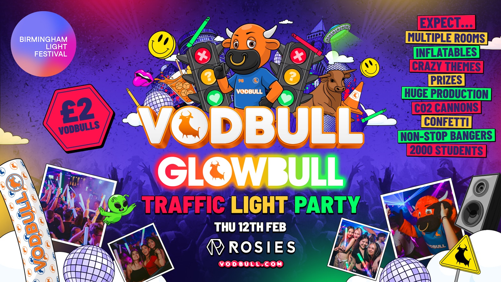 🧡 VODBULL GLOWBULL TRAFFIC LIGHT PARTY : Proudly with Birmingham Light Festival⚠️[ON SALE NOW!!]⚠️ at ROSIES!! 12/02