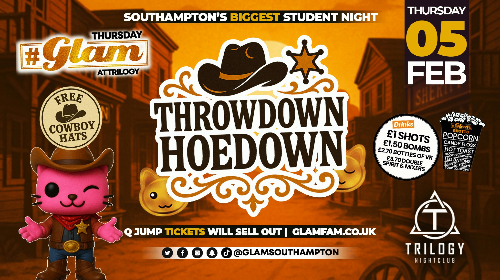 Glam Thursdays | 🤠 THROWDOWN HOEDOWN!! 🤠 Southampton’s Best Student Night 😻 £1 Shots All Night! 🥃