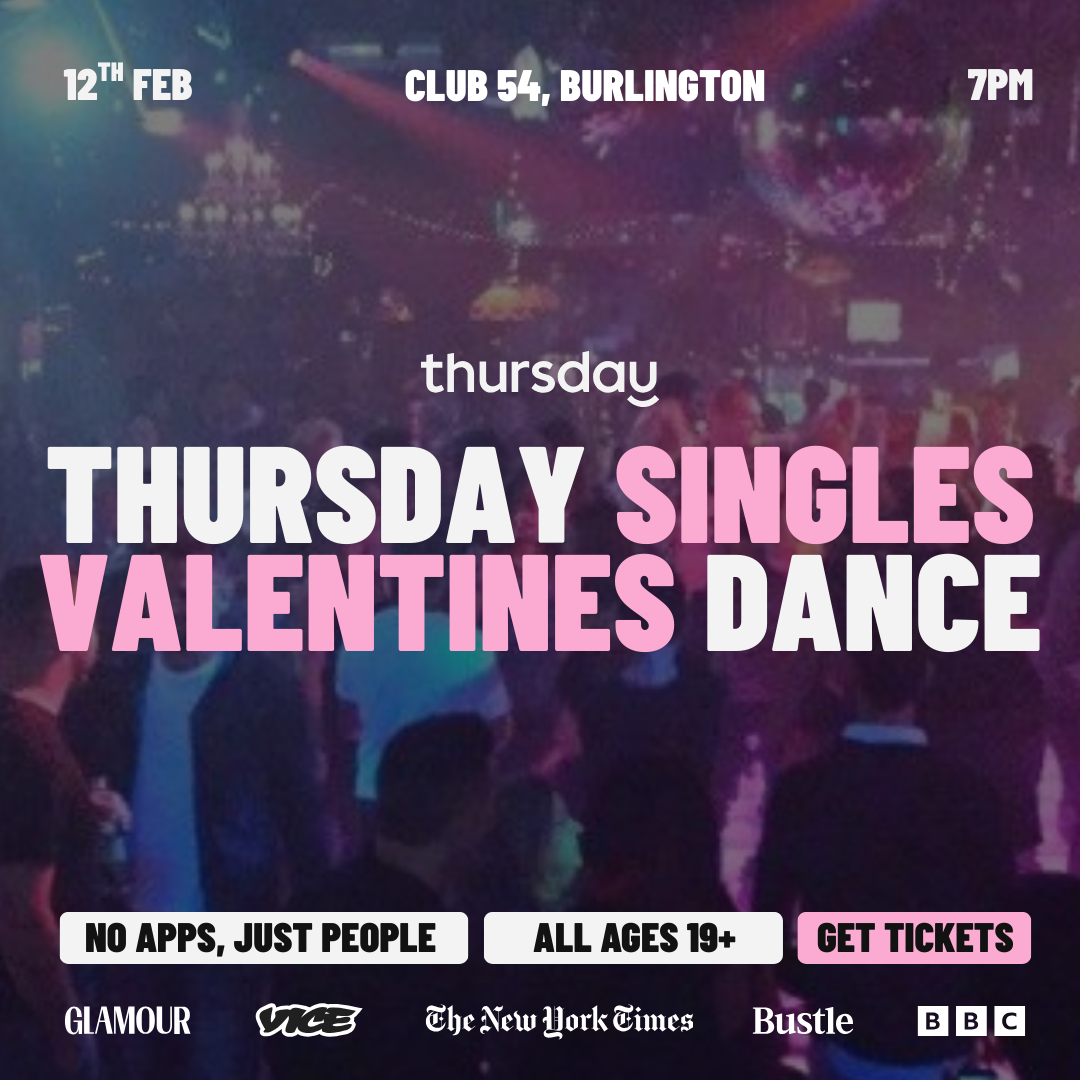 Thursday | Singles Valentines Dance at Club 54 | Burlington