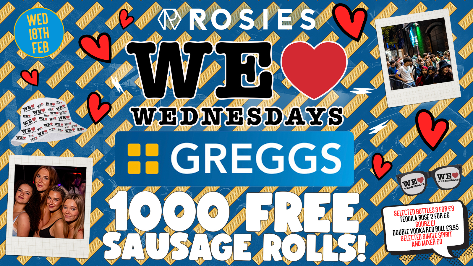 WE LOVE ❤️ WEDNESDAYS – GREGGS SPECIAL 🔵⚪️ – 1000 FREE SAUSAGE ROLLS! Chester’s BIGGEST Student Night