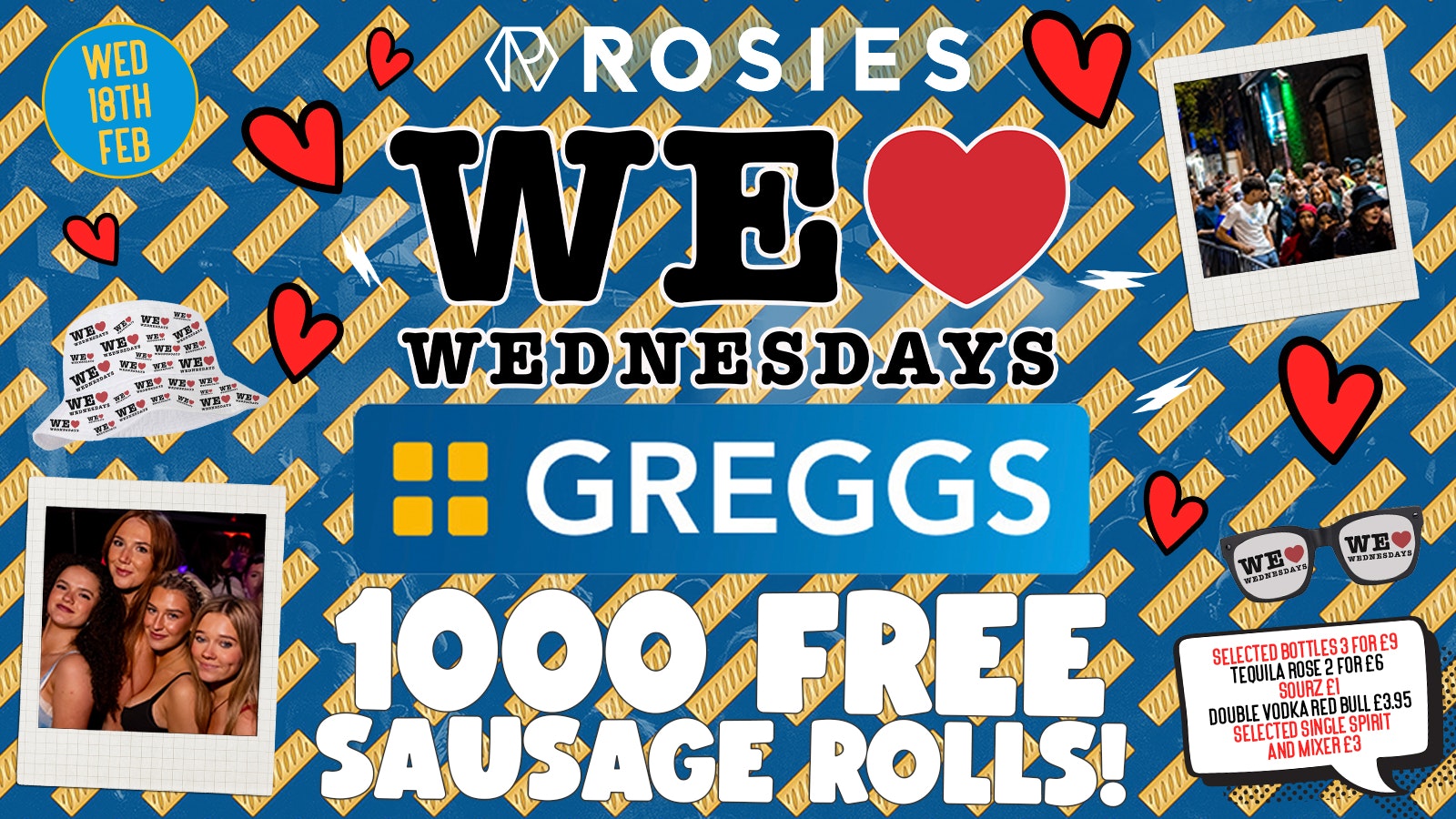 WE LOVE ❤️ WEDNESDAYS – GREGGS SPECIAL 🔵⚪️ – 1000 FREE SAUSAGE ROLLS! Chester’s BIGGEST Student Night
