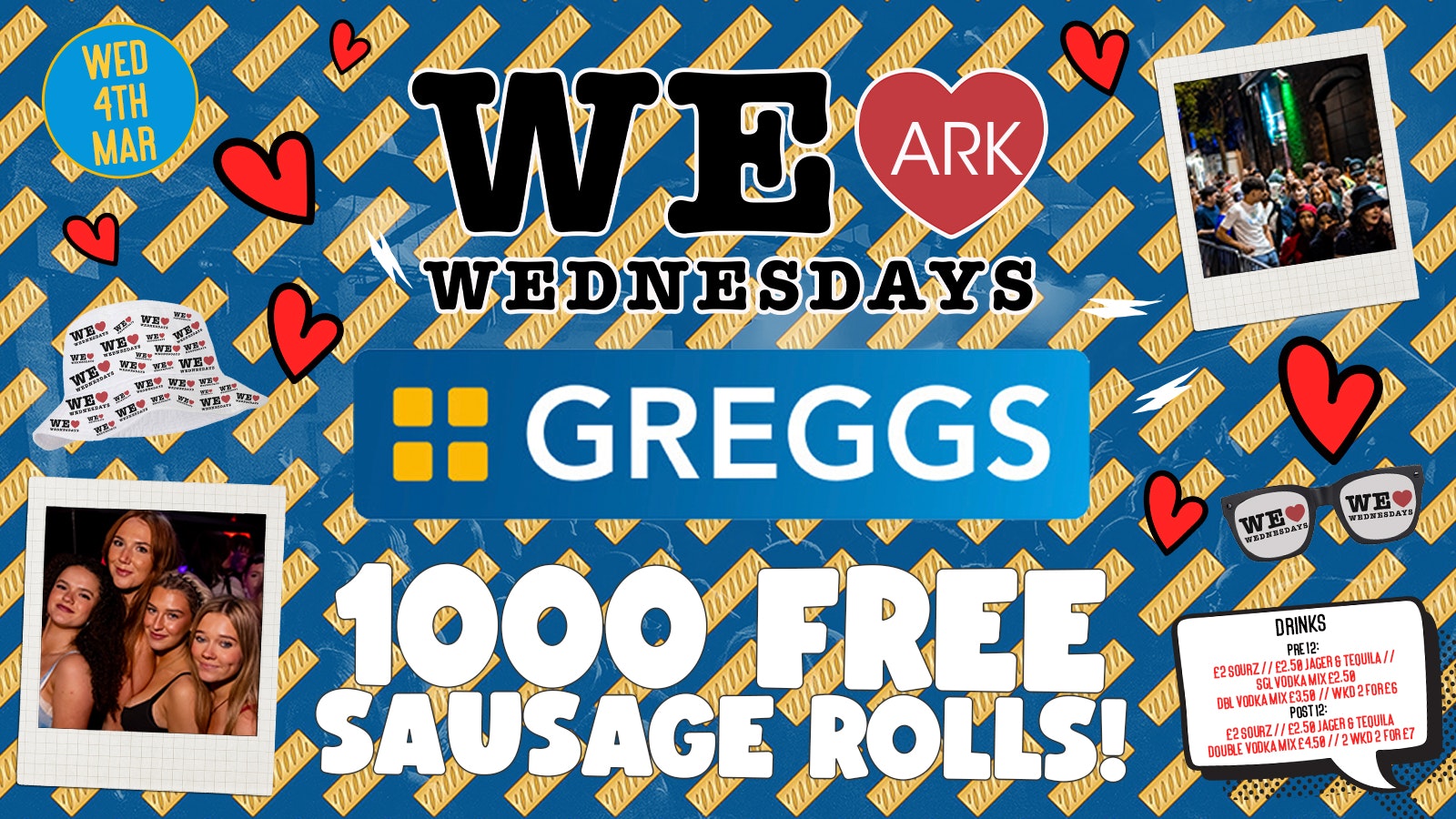 WE LOVE ❤️ WEDNESDAYS – GREGGS SPECIAL 🔵⚪️ – 1000 FREE SAUSAGE ROLLS! Manchester’s Biggest Student Night!