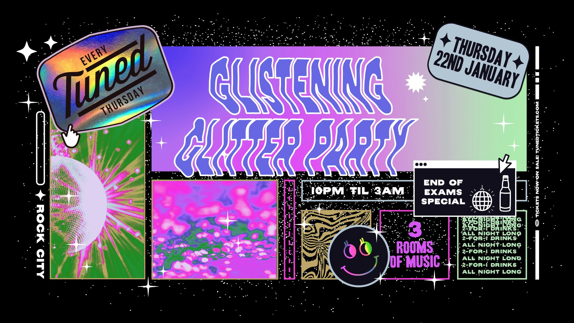 Tuned – GLITTER PARTY! – Nottingham’s Biggest Student Night – 2-4-1 Drinks All Night Long – (inc Silent Disco In Beta Room) 22/01/26