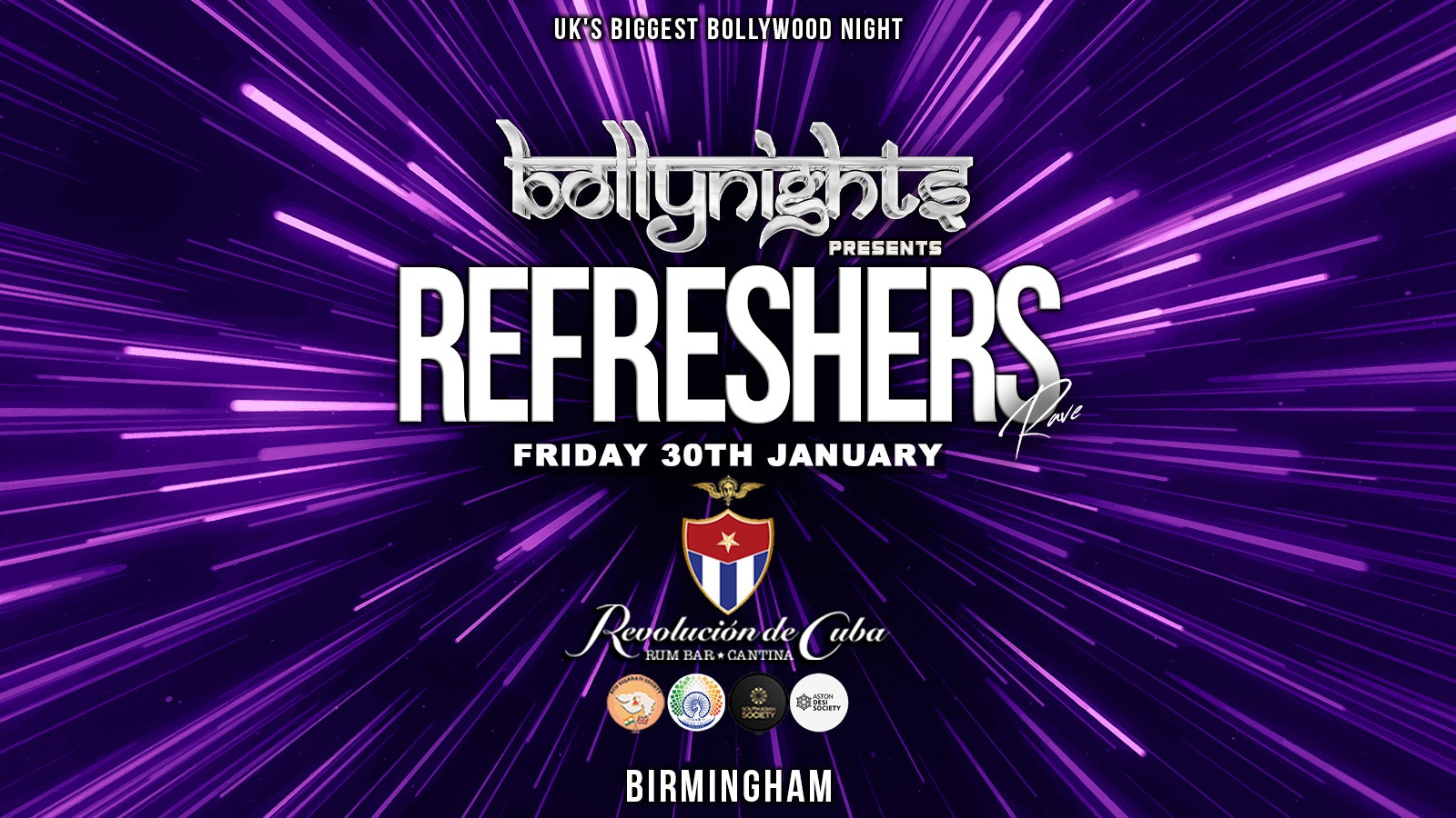 Bollynights Birmingham – Refreshers Rave | Friday 30th January | Revolución de Cuba Birmingham