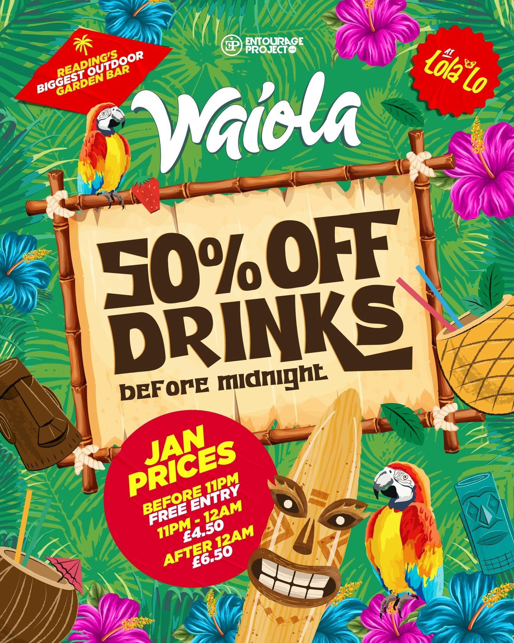 Waiola: 50% OFF DRINKS UNTIL MIDNIGHT 🍹