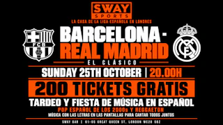 BARCELONA - REAL MADRID. Sunday 25th October. TARDEO! 200 Tickets Gratis.