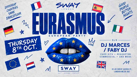 🇪🇺 EURASMUS — EUROPEAN PARTY 🇪🇺. 200 TICKETS FREE ENTRY. 8th October