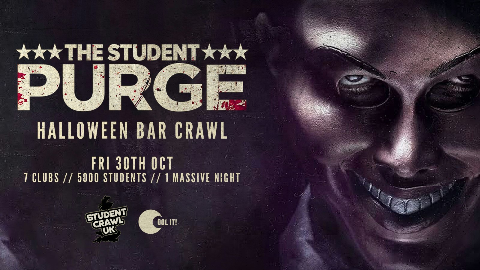 THE STUDENT PURGE 🎭🩸 – HALLOWEEN BAR CRAWL // 7 CLUBS // 5000 STUDENTS // THE UK’S BIGGEST BAR CRAWL!