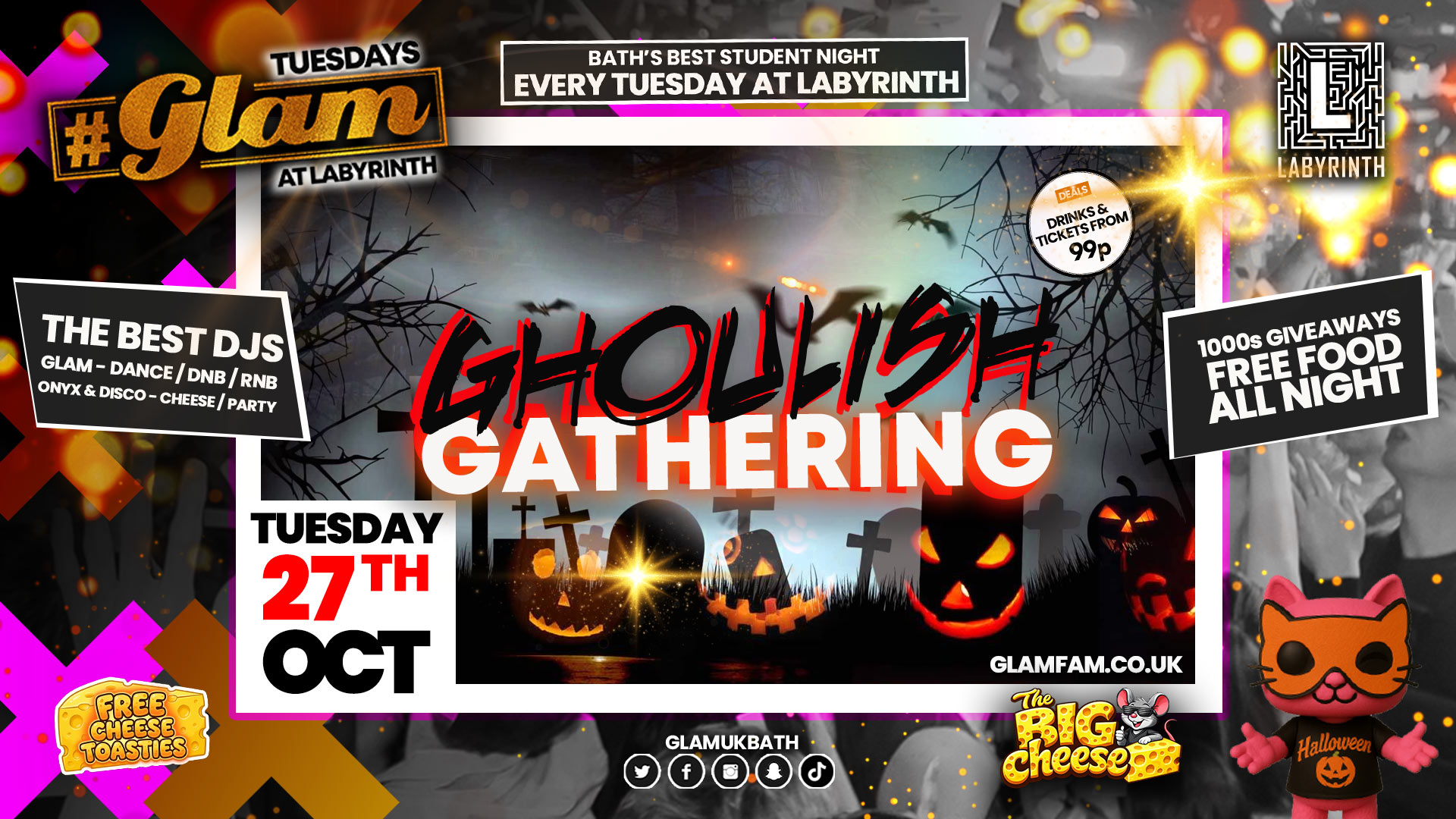 😻  GLAM 👻🧛🏻🧛🏾‍♀️🧟 HALLOWEEN 2026!! 🦇🐈‍⬛🧟‍♀️🎃 Tickets and Drinks from 99p!‼️Every Tuesday at Labyrinth 😻