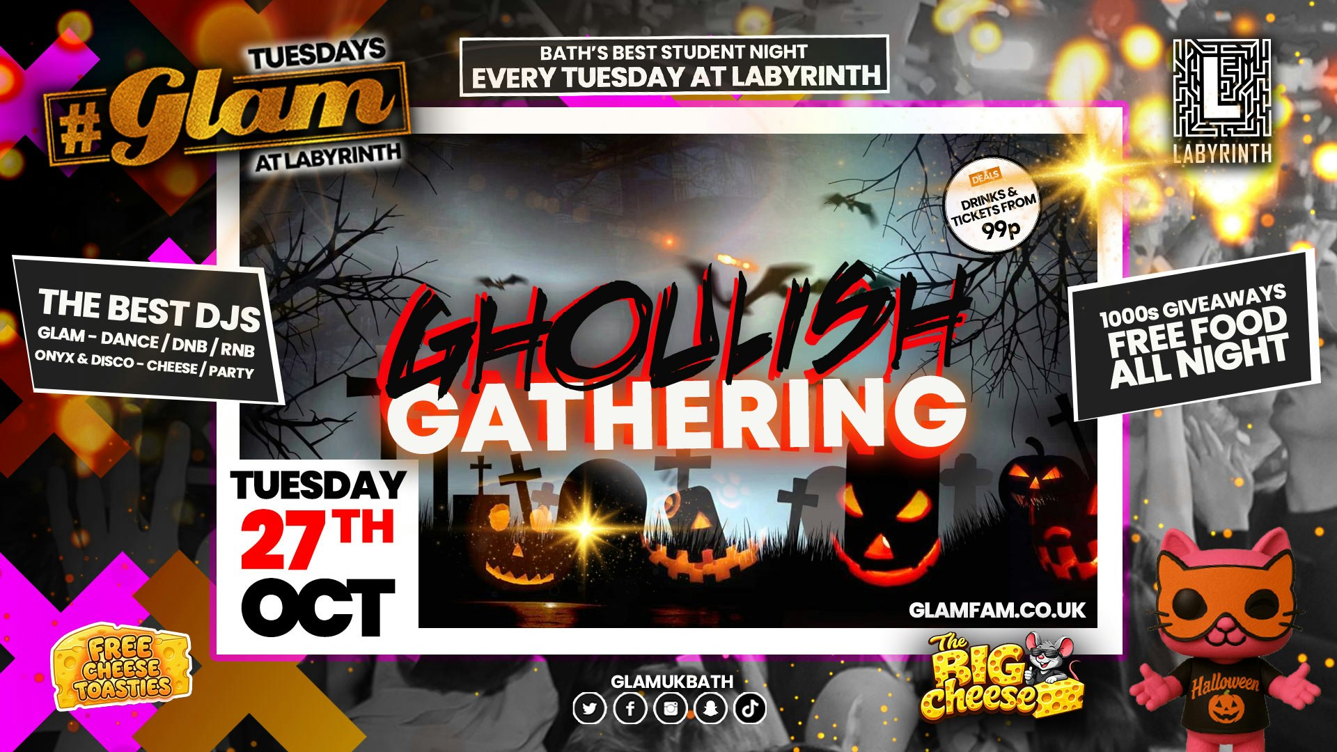 😻  GLAM 👻🧛🏻🧛🏾‍♀️🧟 HALLOWEEN 2026!! 🦇🐈‍⬛🧟‍♀️🎃 Tickets and Drinks from 99p!‼️Every Tuesday at Labyrinth 😻