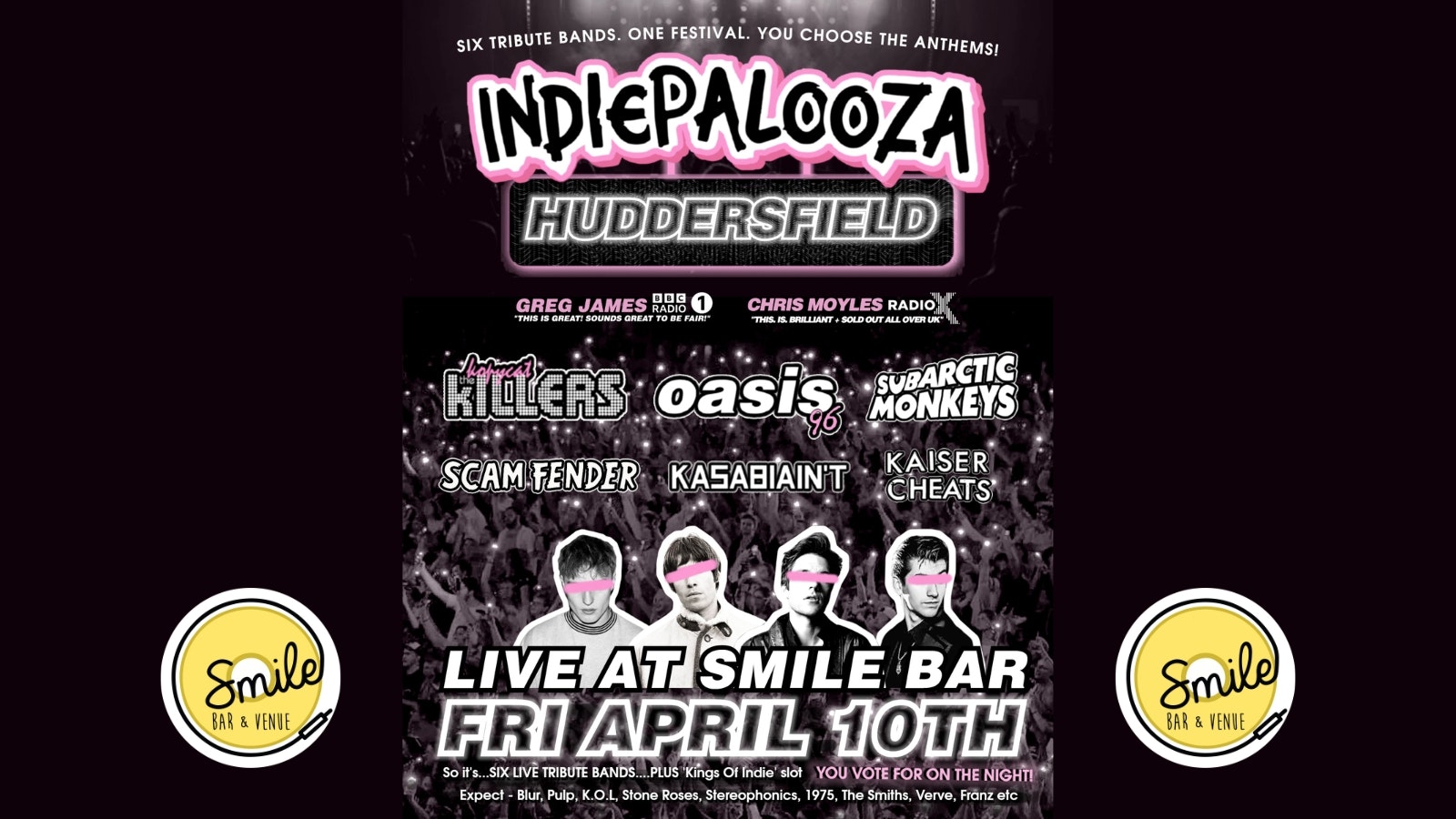 “Indiepalooza Festival – Kopycat Killers v Scam Fender v Subarctic Monkeys v Oasis96 v Kasabiaint v Kaiser Cheats”