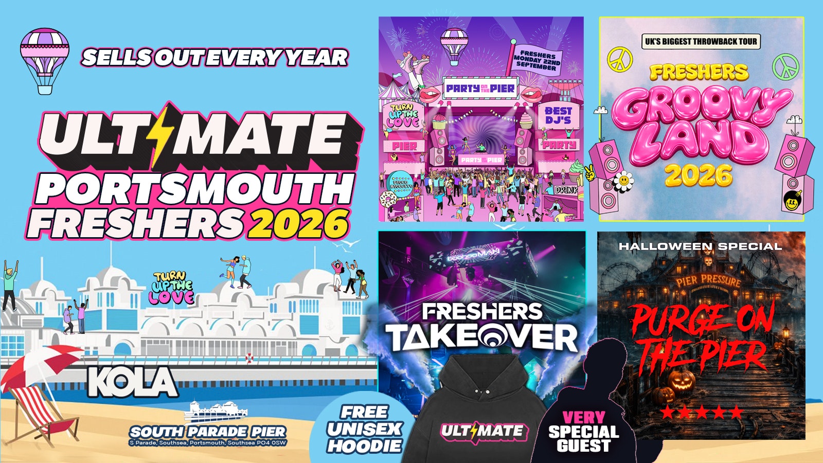 ULTIMATE PORTSMOUTH FRESHERS 2026 🎡 🌊 ⚡Sold out 15 Years Running! 👕 FREE Hoodie + Artist with Every Ticket!