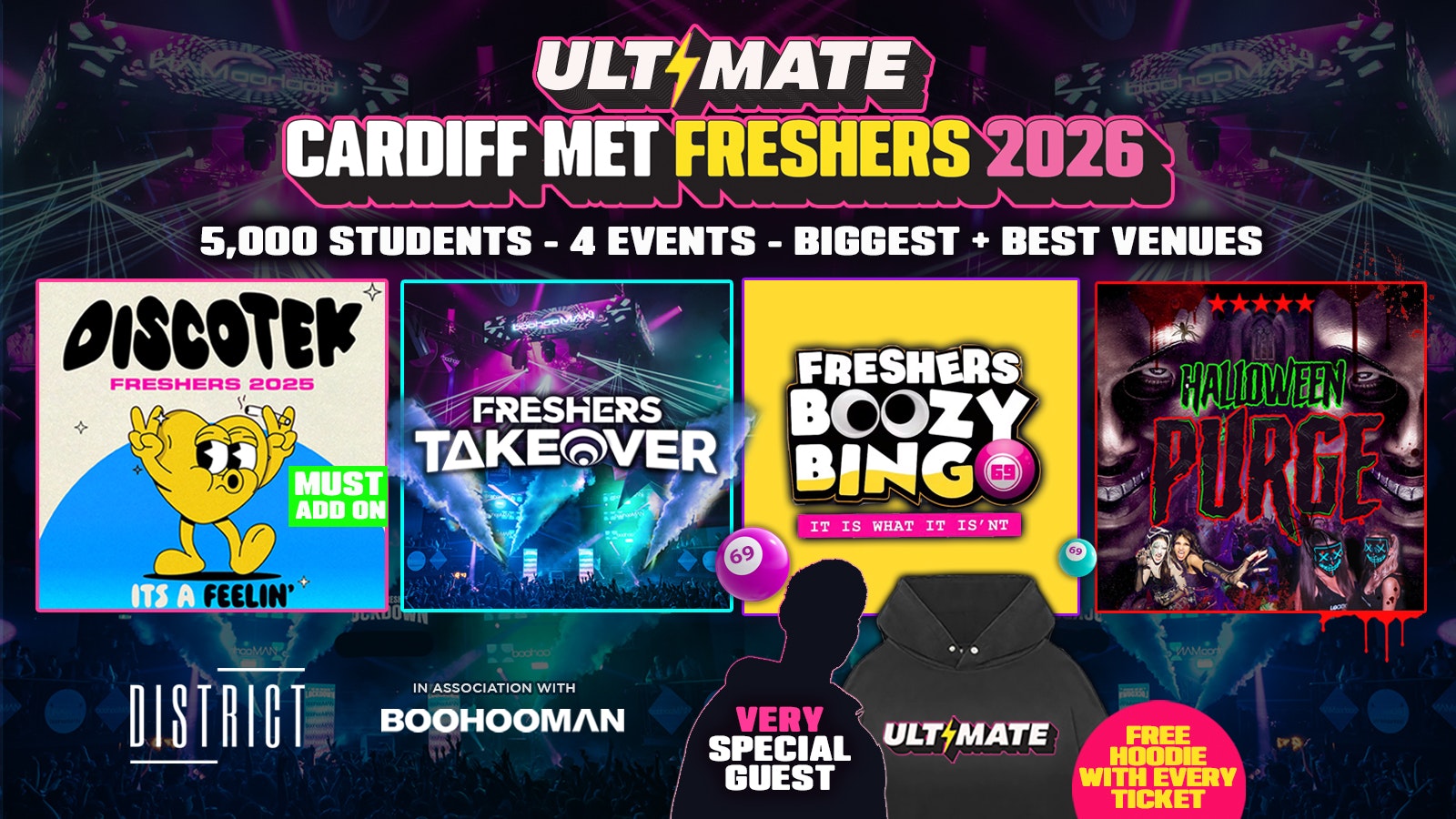 ULTIMATE CARDIFF MET FRESHERS 2026 ⚡️ Sold Out 15 years Running! 👕 FREE Hoodie with Every Ticket!