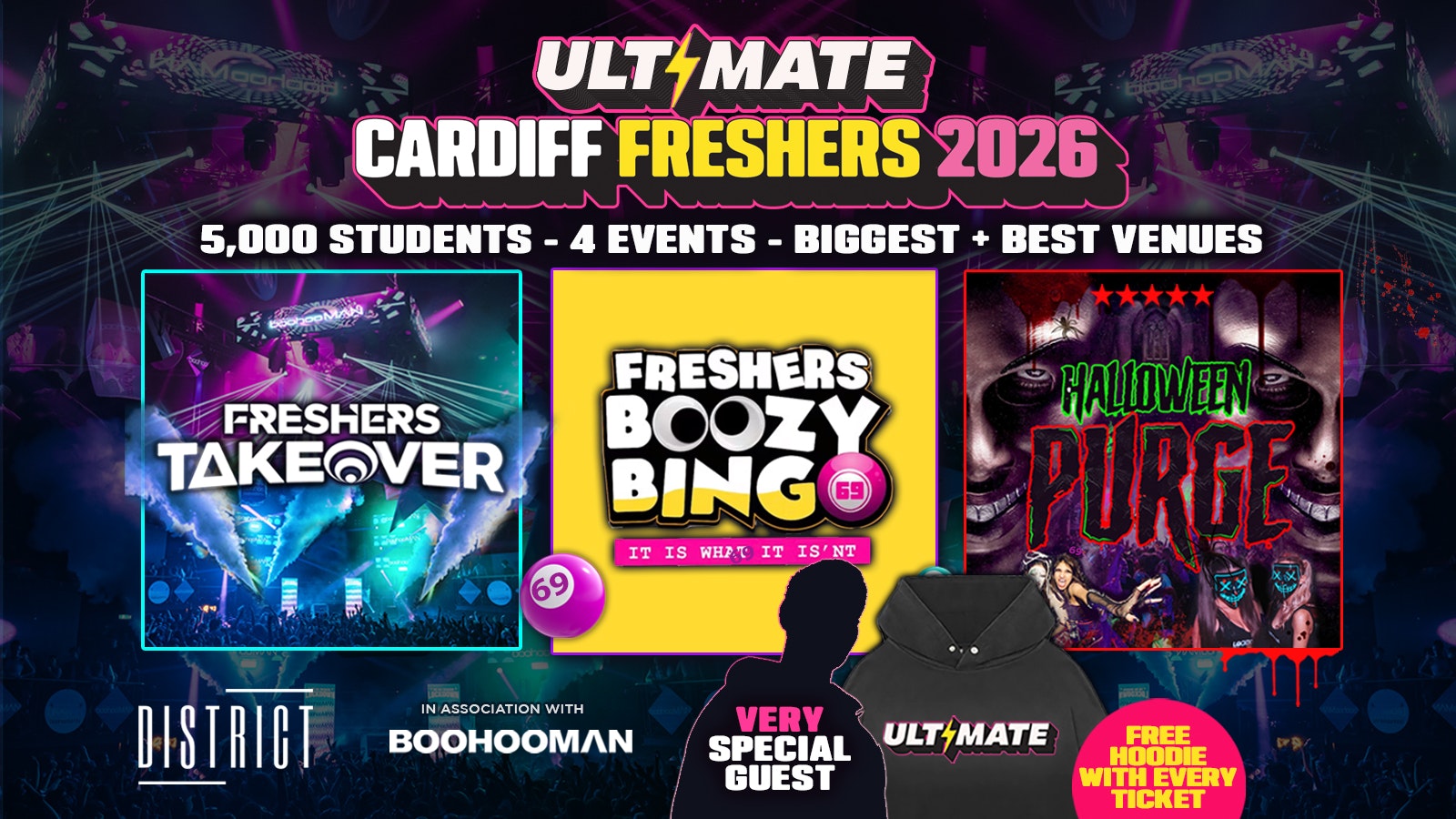 ULTIMATE CARDIFF FRESHERS 2026 ⚡️ Sold Out 15 years Running! 👕 FREE Hoodie with Every Ticket!