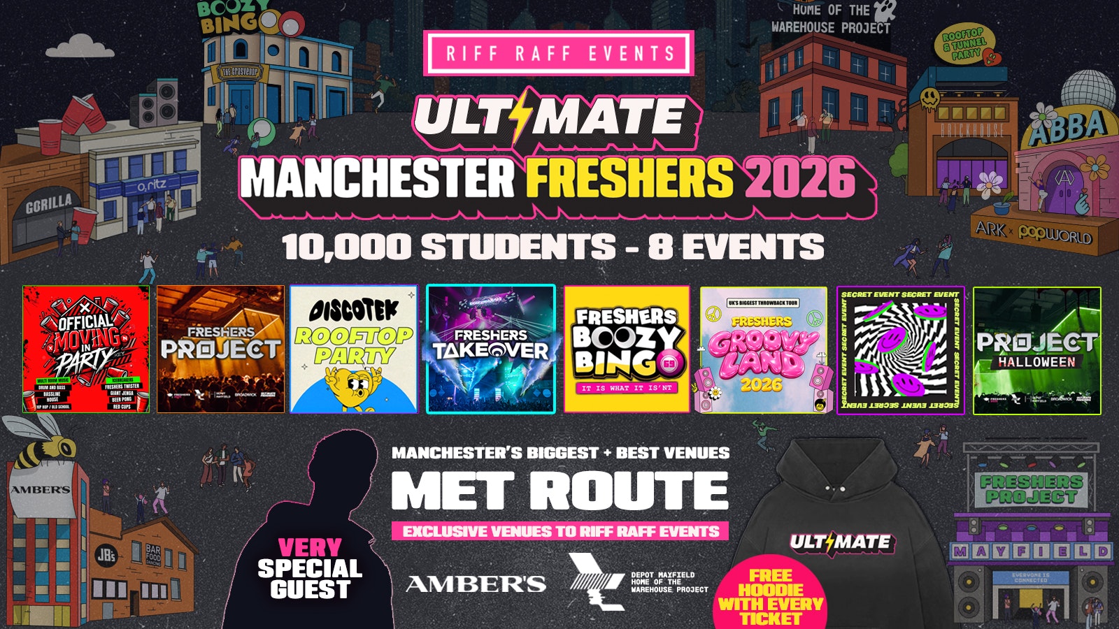 20% OFF EASTER FLASH SALE 🐣 Limited Time only! ULTIMATE RIFF RAFF FRESHERS 2026 ⚡️ MET ROUTE – Sold out 15 Years Running! 👕 FREE Hoodie + Huge Artist with Every Ticket!