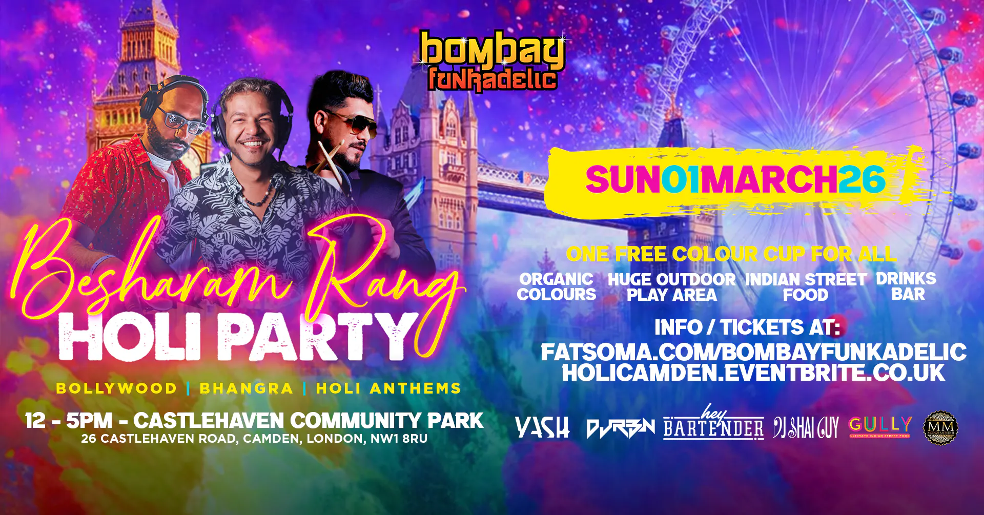 Besharam Rang Holi Party - Camden at Castlehaven Community Park, London ...
