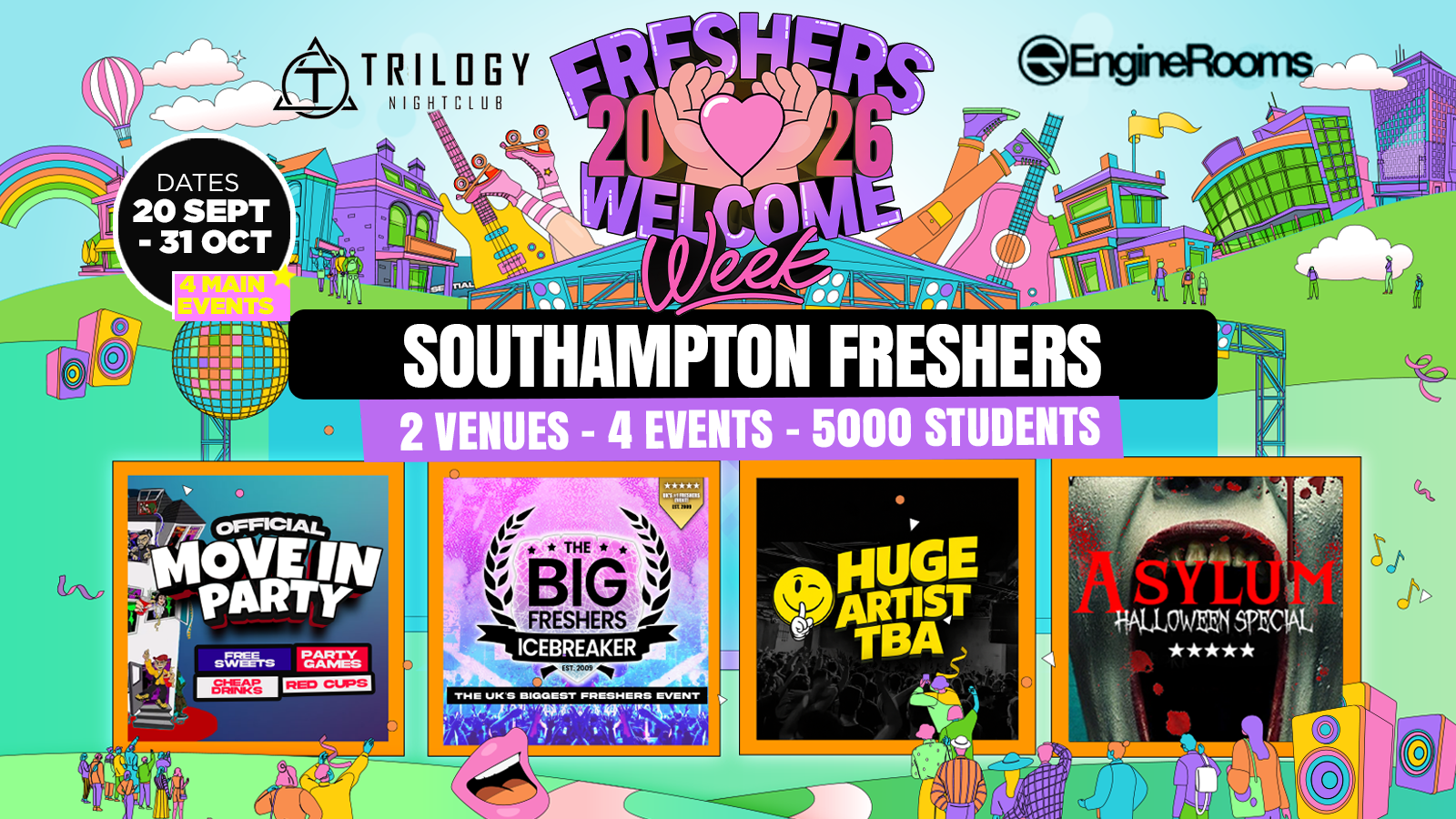 Southampton Freshers Welcome Week 2026 🎓 – UK Largest Freshers Events – Sold out 10 years Running 🏆