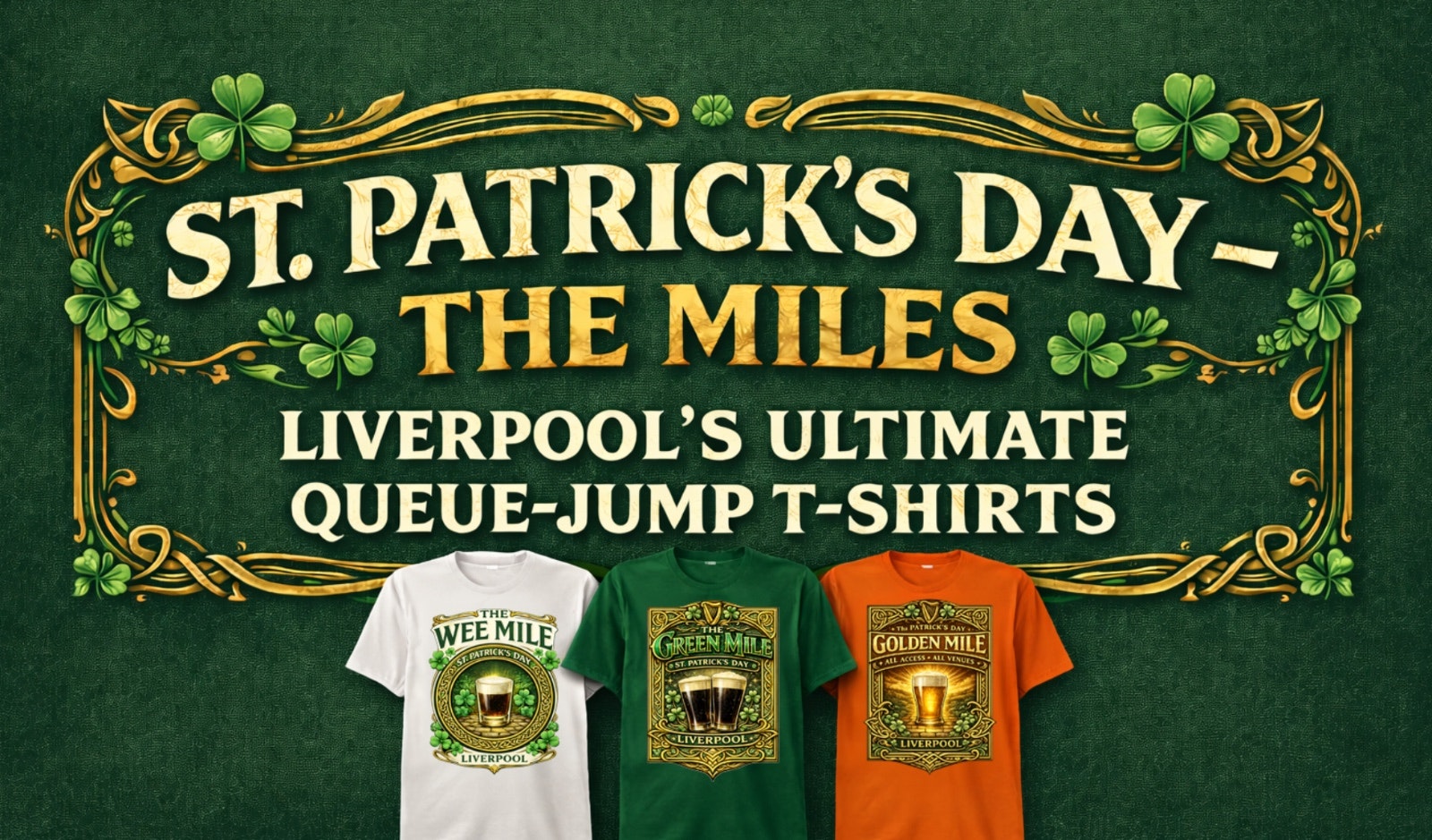 The Green Mile St Patrick’s Day- Queue Jump T-shirts 30+ Venues!