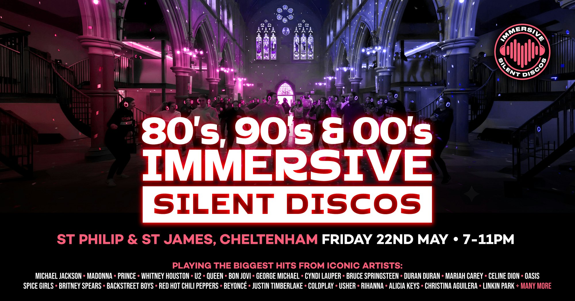 🎧 80s, 90s & 00s Silent Disco @ St Philips & St James, Cheltenham