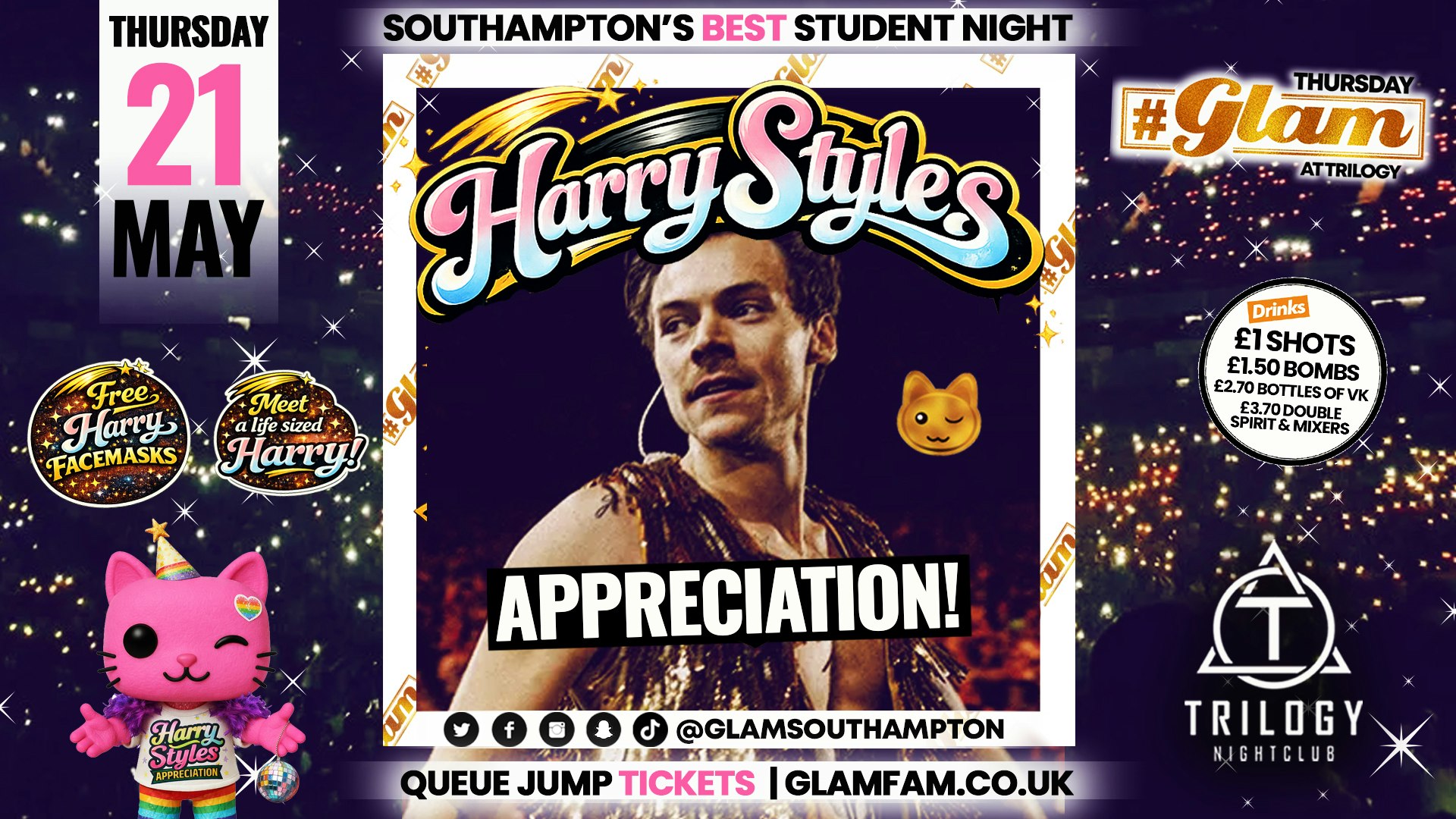 Glam Thursdays | 🤩 HARRY STYLES APPRECIATION 🤩 Southampton’s Best Student Night! 😻 £1 Shots All Night!