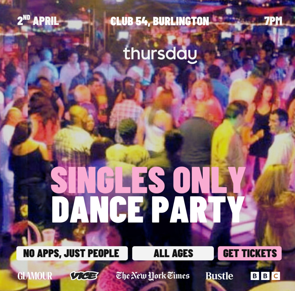 Thursday | Singles Dance Party at Club 54 | Burlington