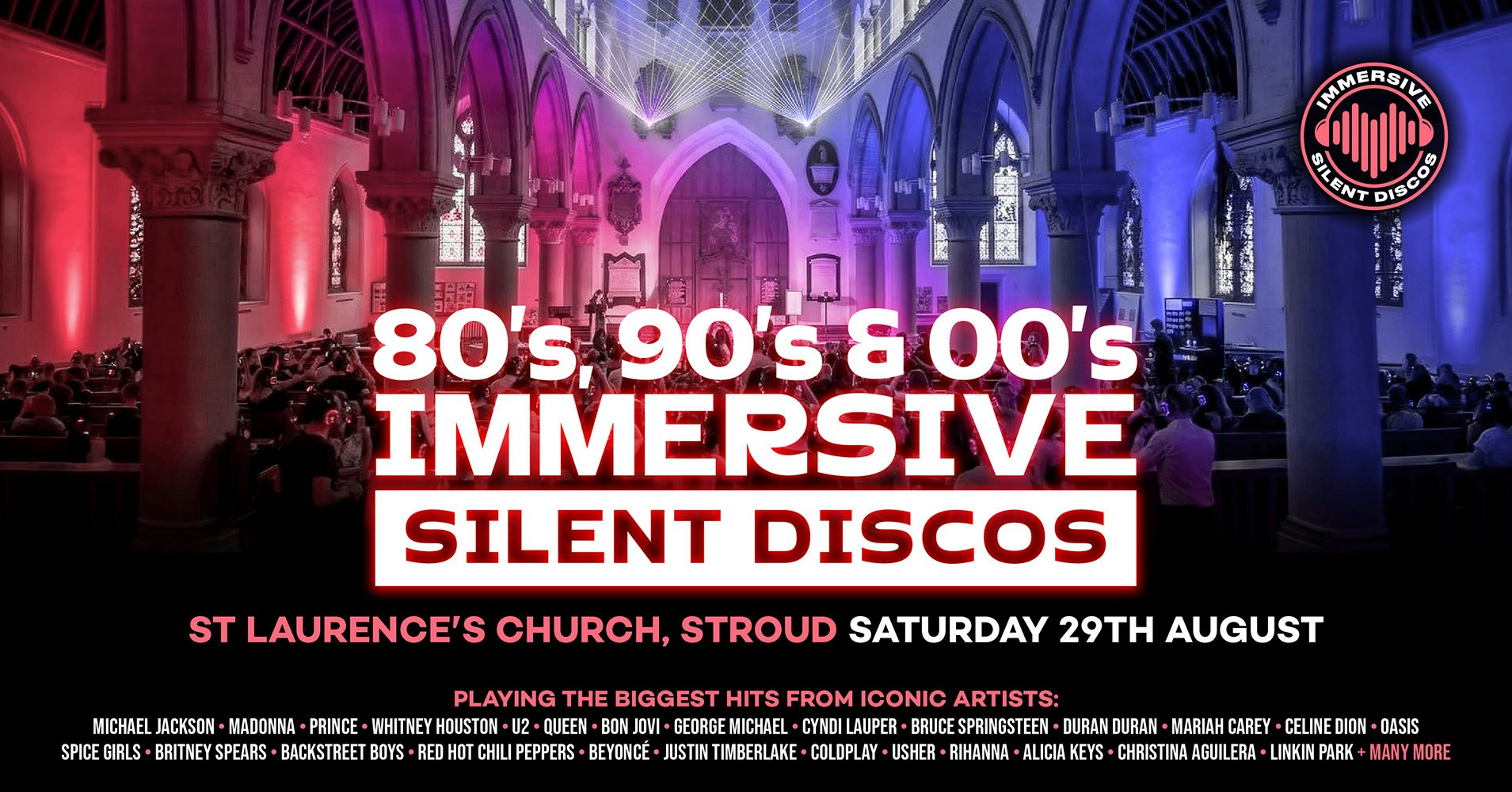 🎧 80s, 90s & 00s Silent Disco @ St Laurence, Stroud