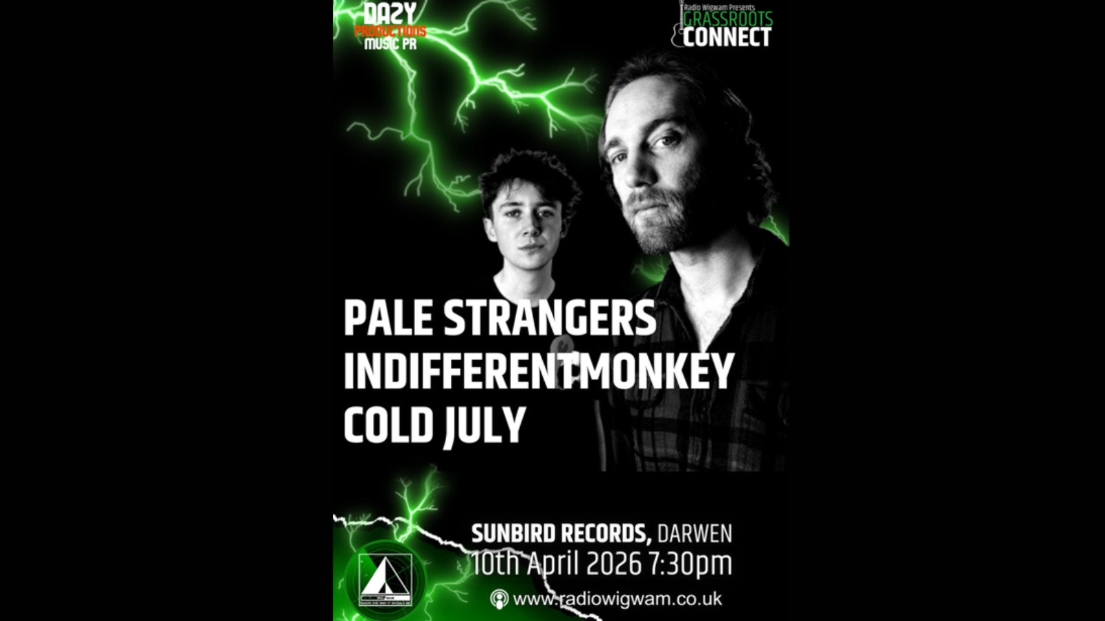 Grassroots Connect featuring Pale Strangers +Indifferentmonkey + Cold July – Friday 10th April 2026 | Sunbird Records, Darwen