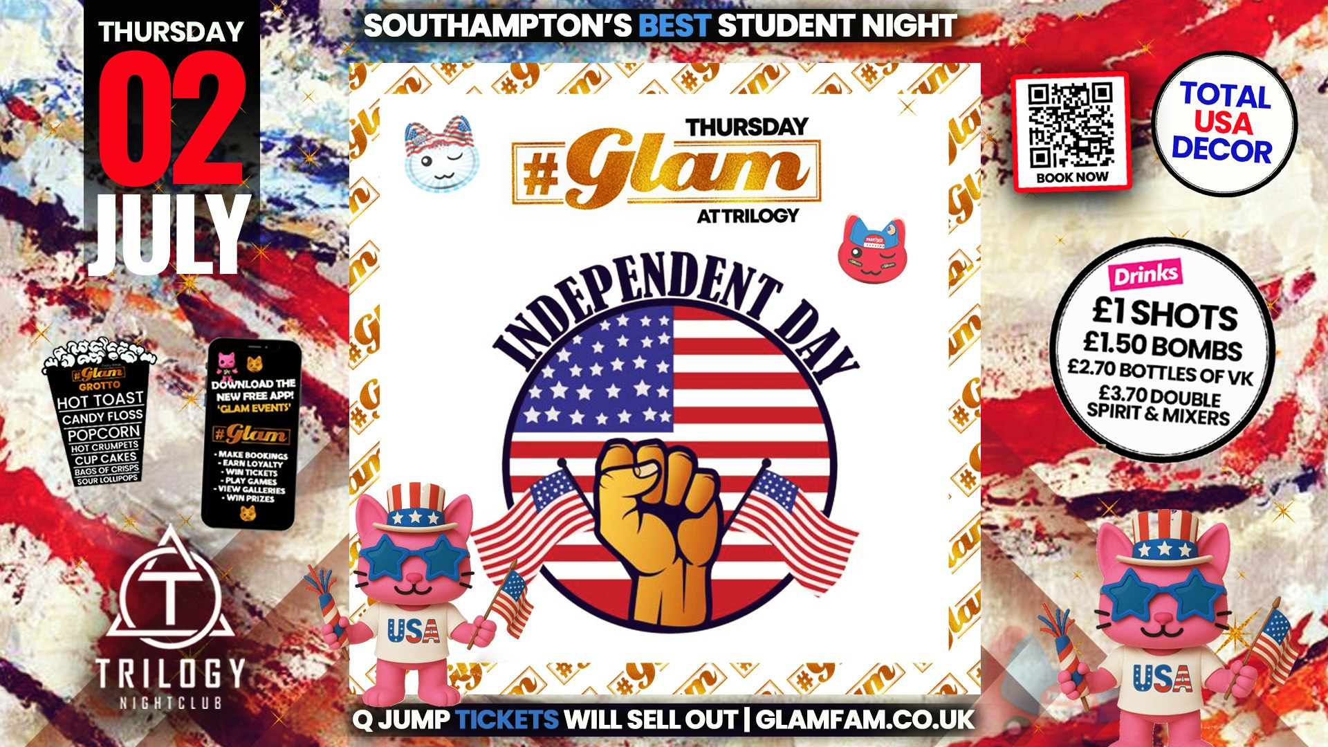 Glam Thursdays | 🏈 U.S.A PARTY! 🏈 Southampton’s Best Week Night! 😻 £1 Shots All Night! 🥃