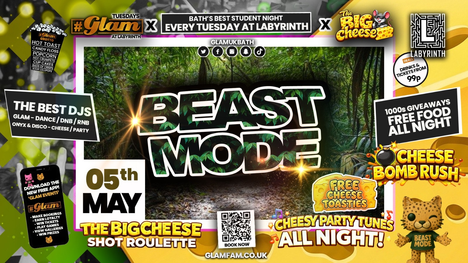😻 Glam x The Big Cheese 🧀🦁 BEAST MODE: JUNGLE ZOO PARTY 🦁 Bath’s Wildest Student Night | Tickets and Drinks from 99p!‼️Every Tuesday at Labyrinth 😻