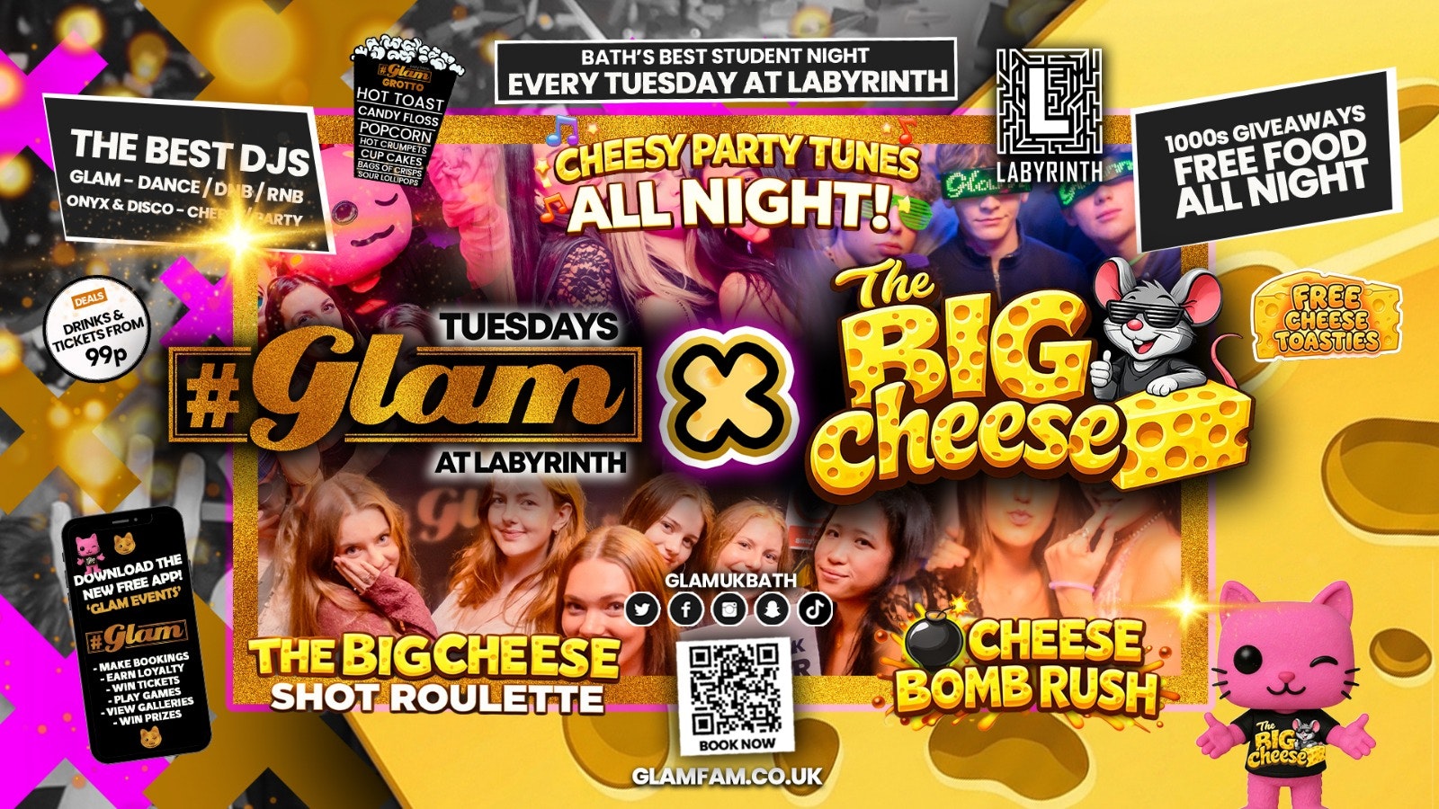 😻  GLAM x The BIG CHEESE 🧀 | Tickets and Drinks from 99p!‼️Every Tuesday at Labyrinth 😻