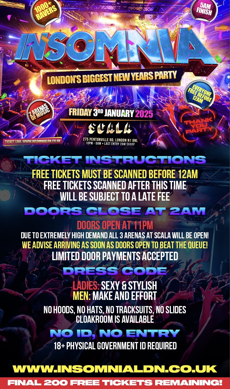 INSOMNIA LDN – London’s Biggest BANK HOLIDAY Party – 1000+ Ravers