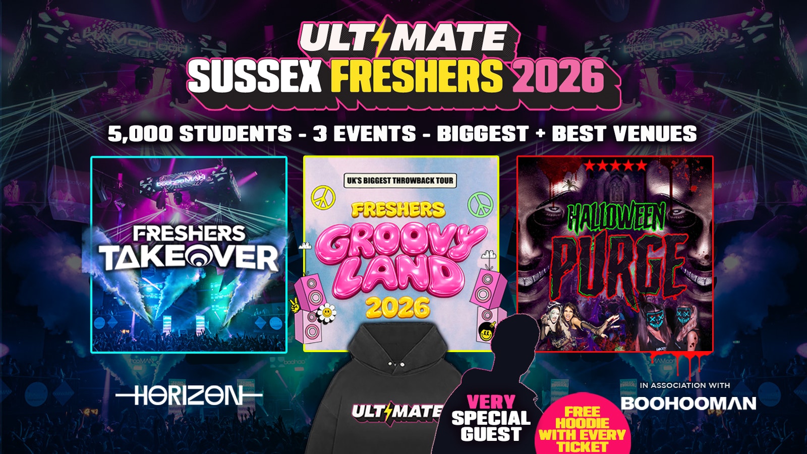 ULTIMATE SUSSEX FRESHERS 2026 ⚡️ Sold Out 15 years Running! 👕 FREE T-Shirt with Every Ticket!